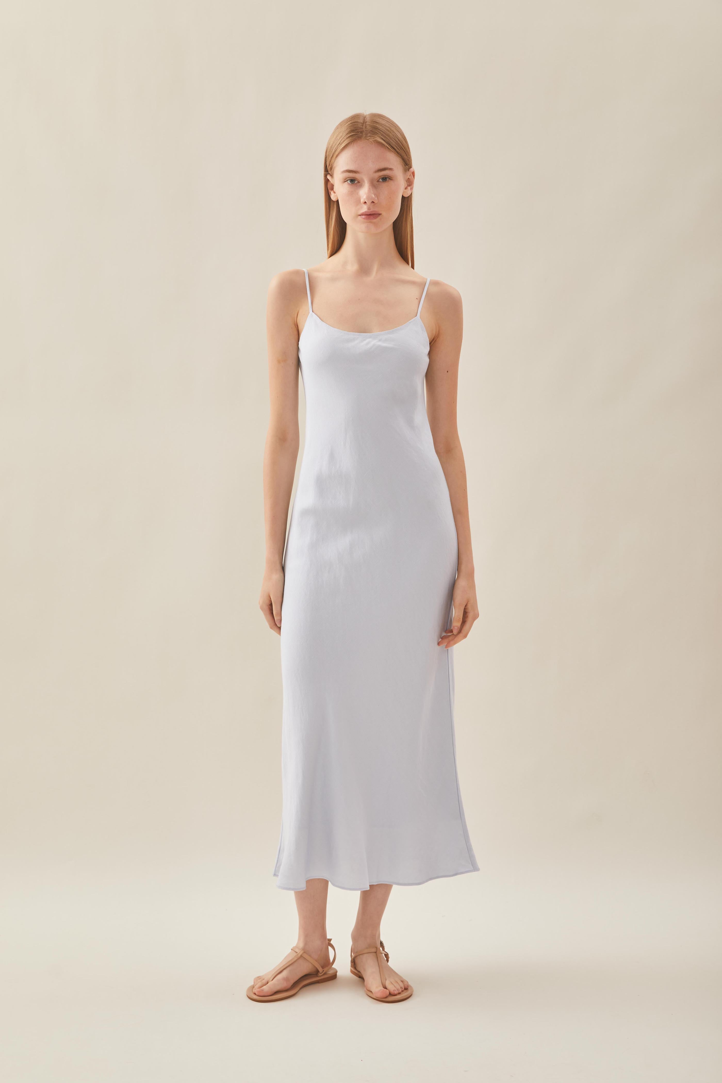 Classic Linen Cami Dress in Mist Blue