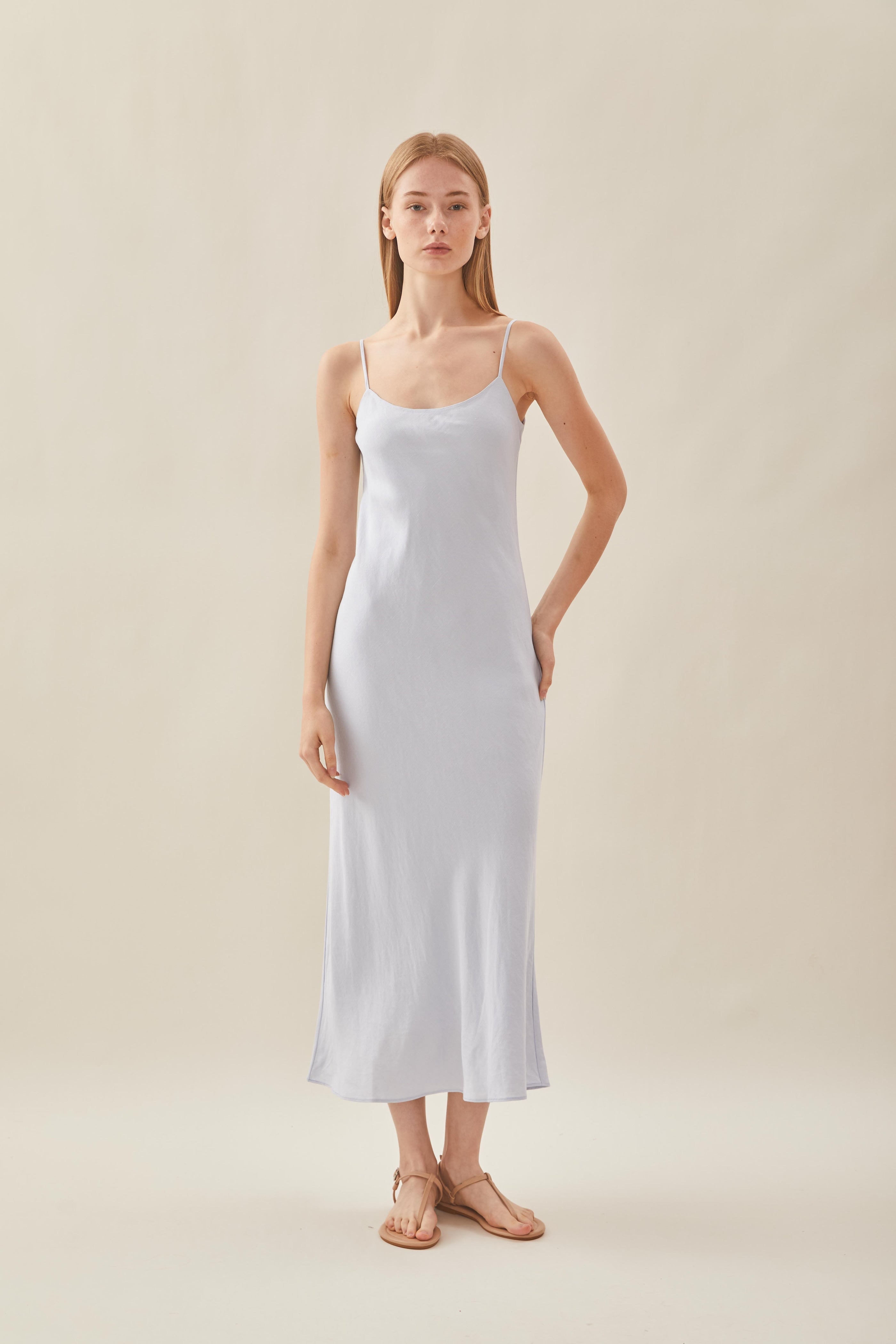 Classic Linen Cami Dress in Mist Blue