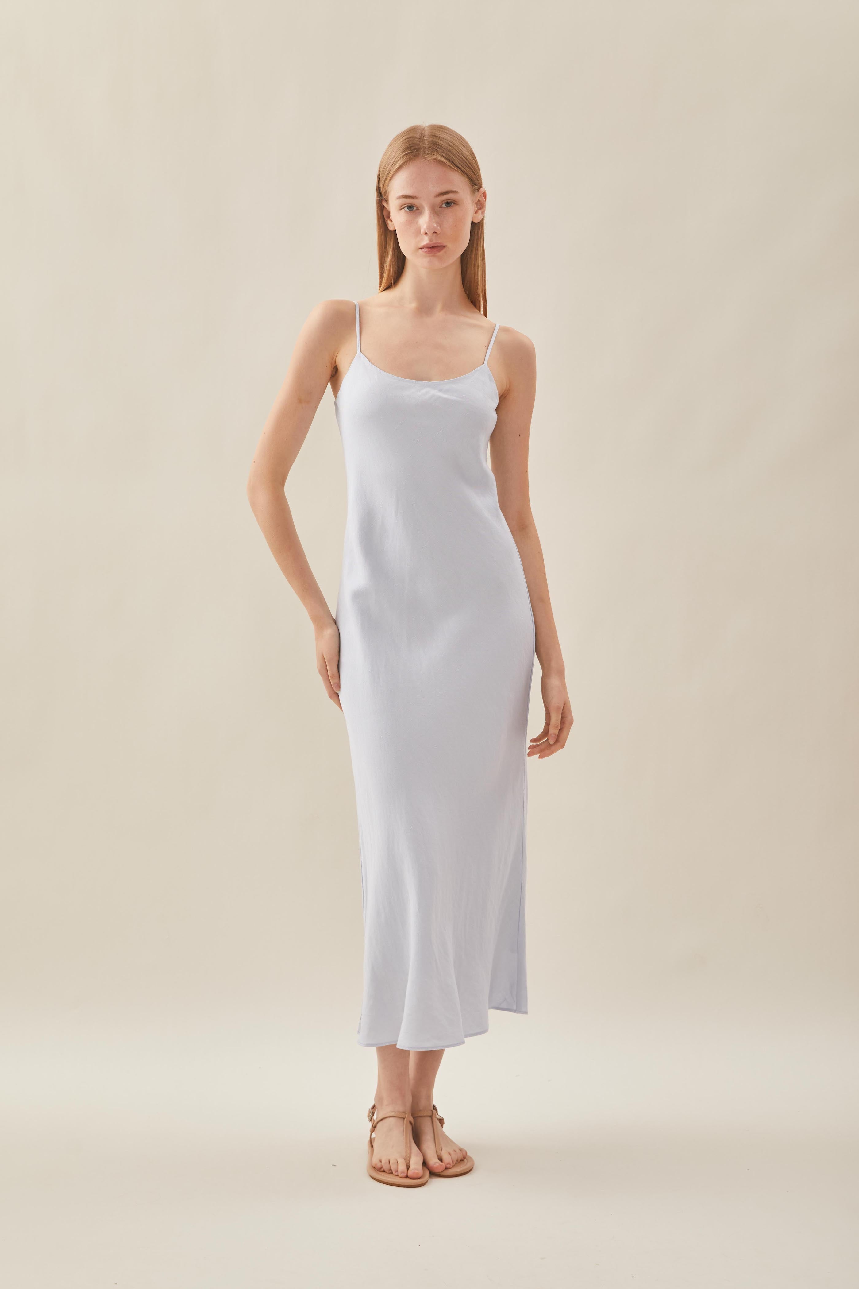 Classic Linen Cami Dress in Mist Blue