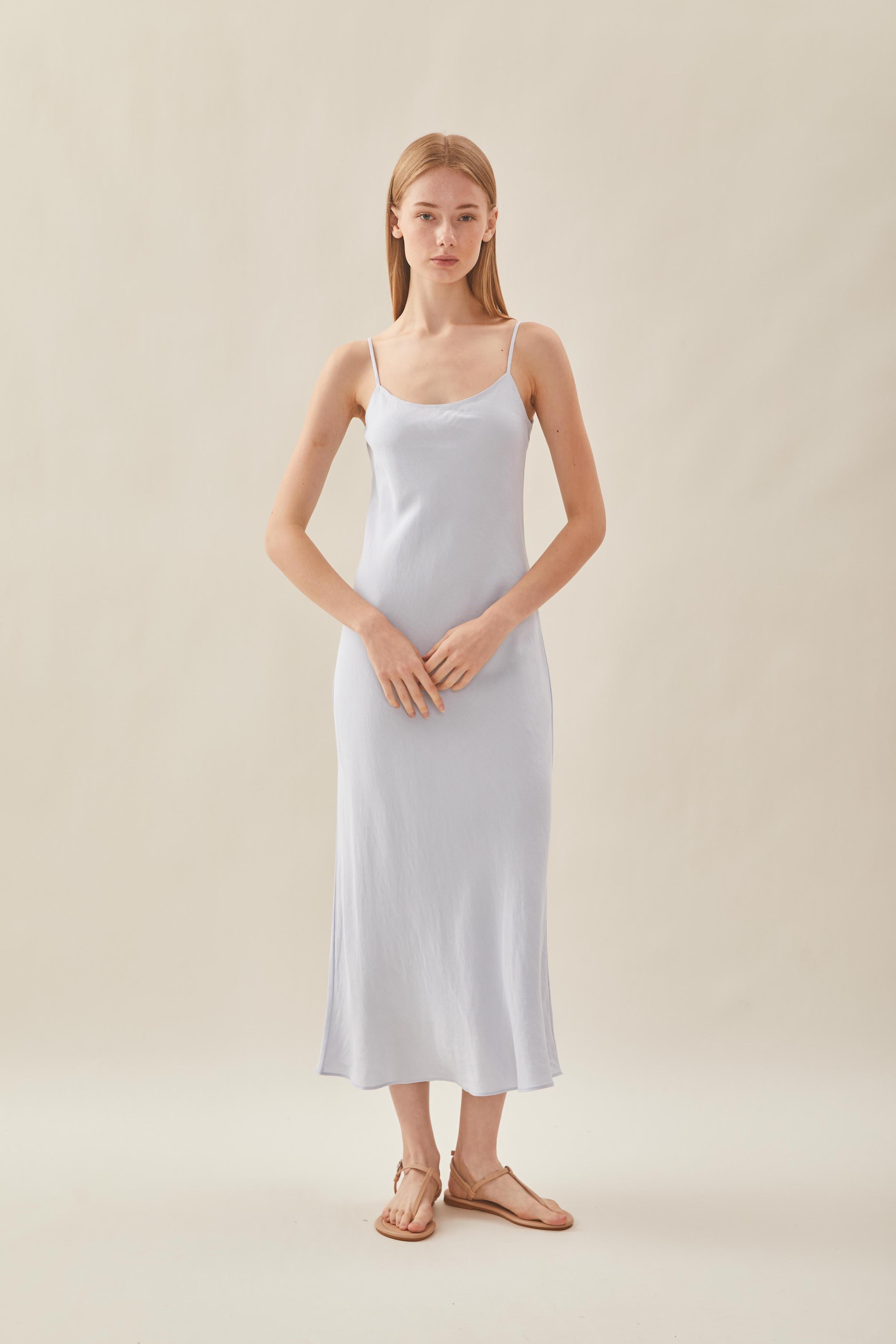 Classic Linen Cami Dress in Mist Blue