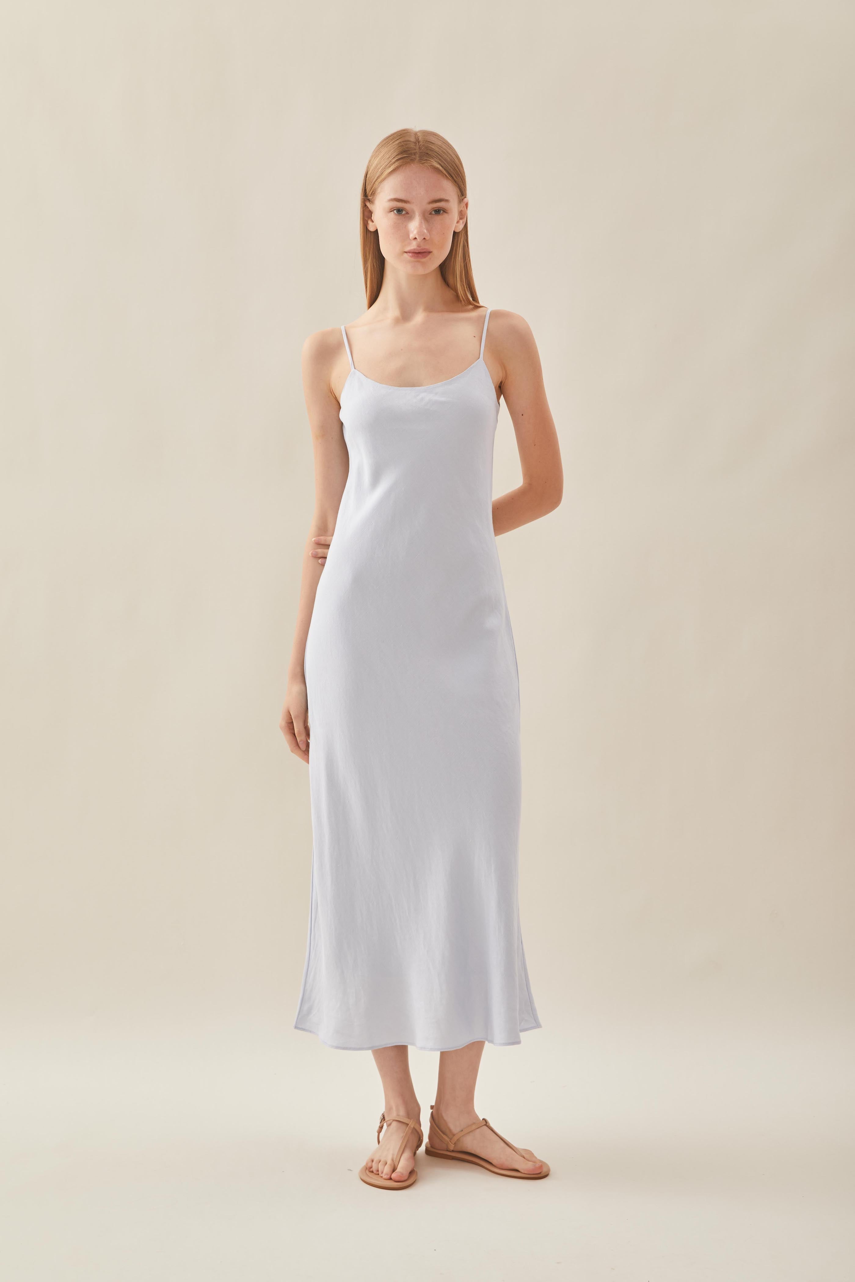 Classic Linen Cami Dress in Mist Blue