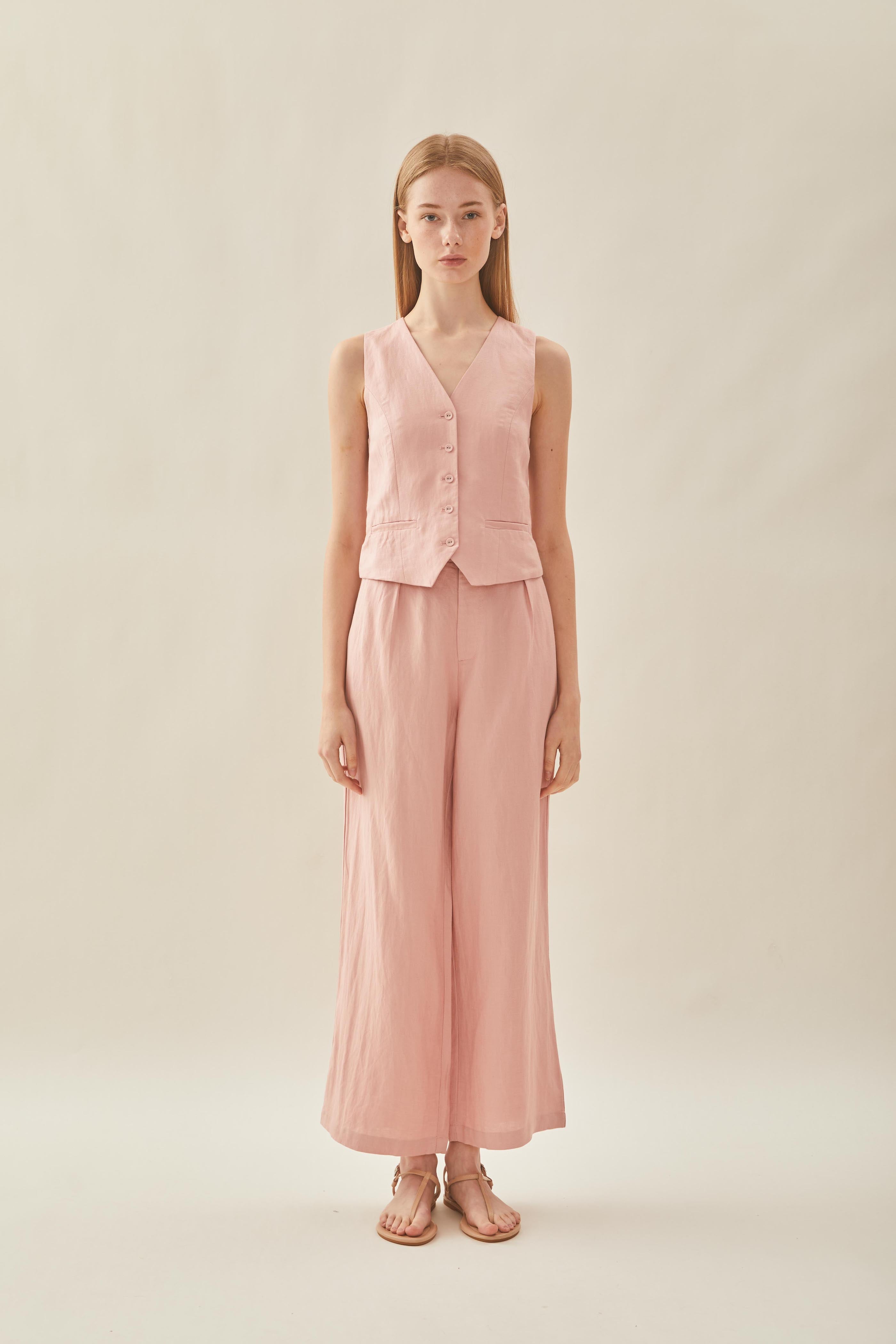 Linen Waistcoat in Petal Pink