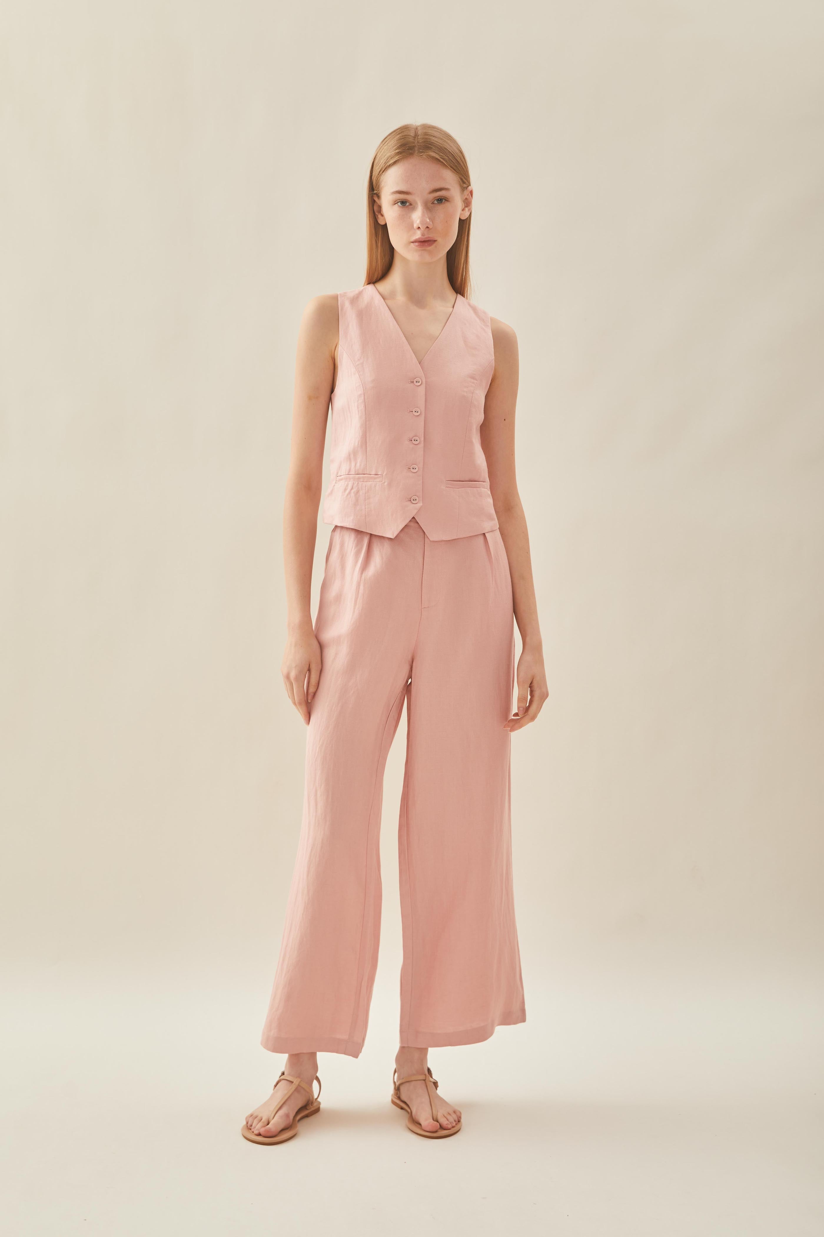 Linen Waistcoat in Petal Pink