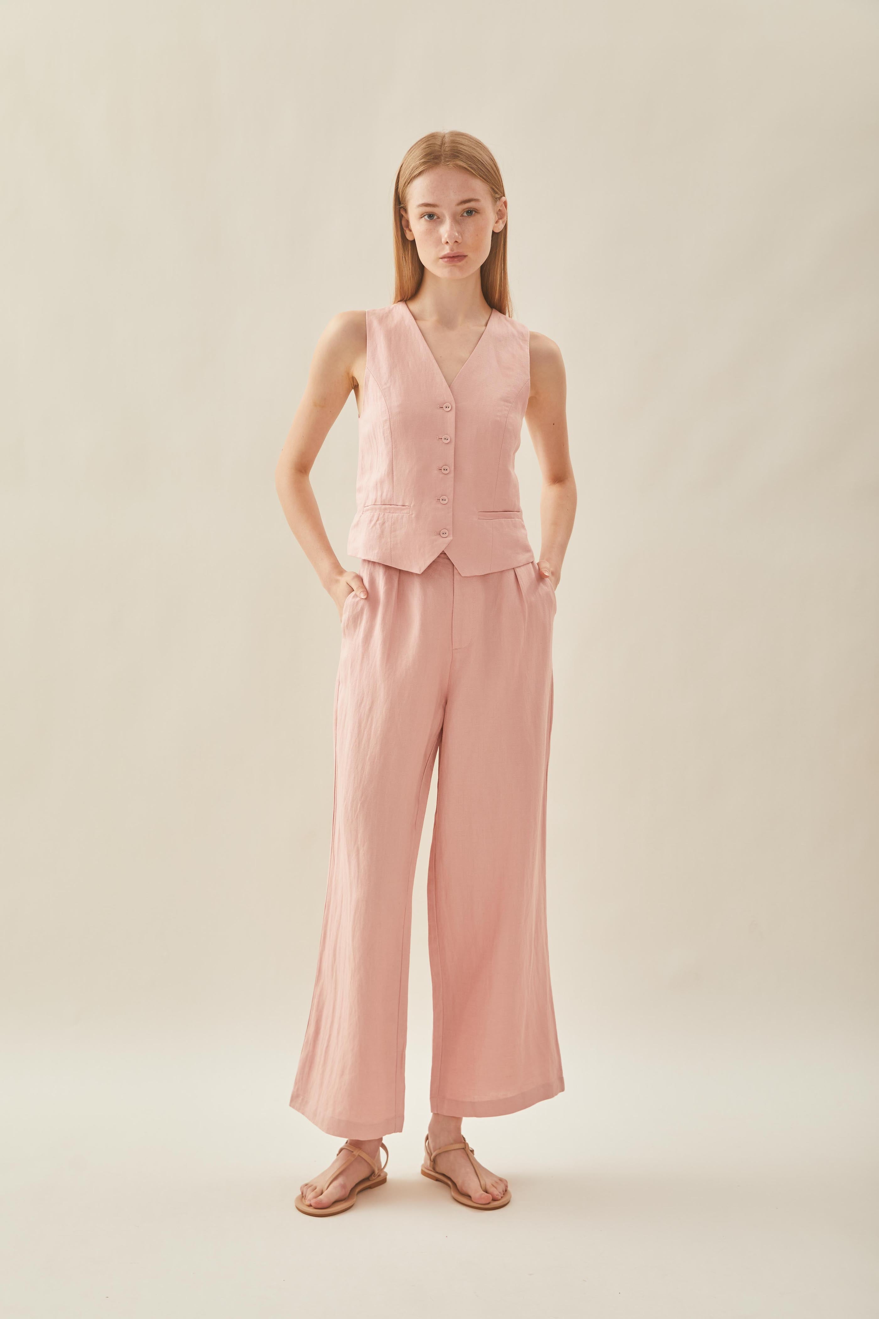 Linen Waistcoat in Petal Pink