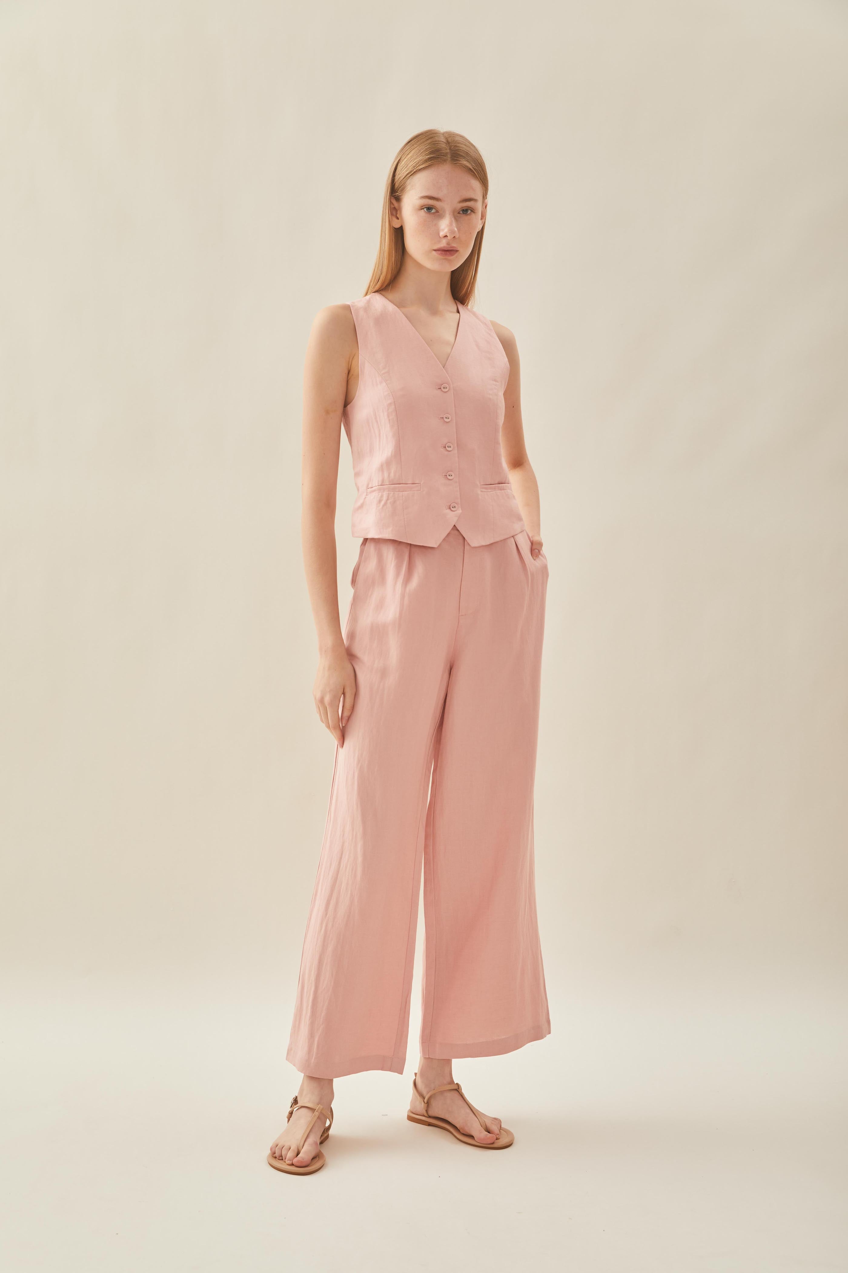 Linen Waistcoat in Petal Pink