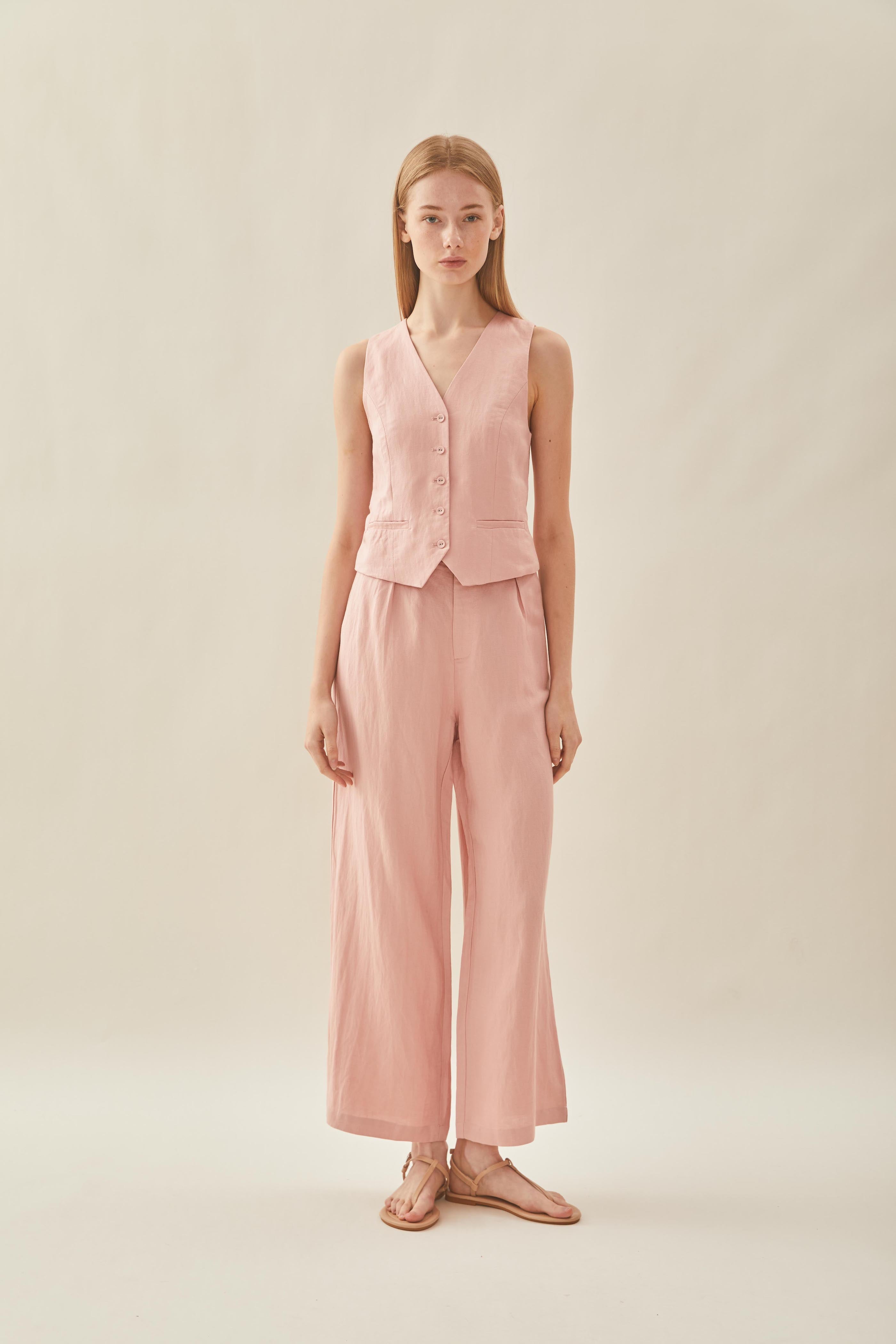 Linen Waistcoat in Petal Pink