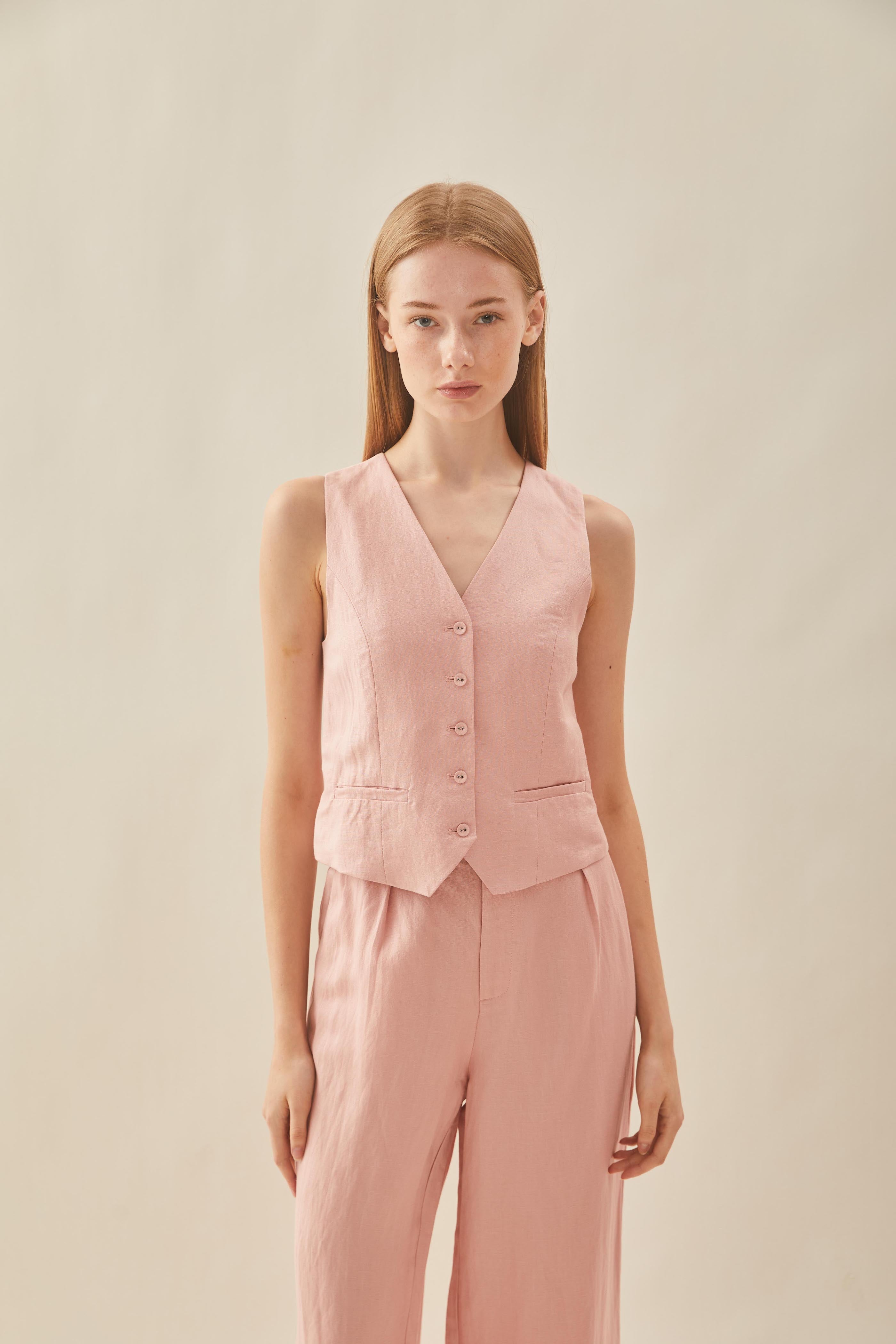 Linen Waistcoat in Petal Pink