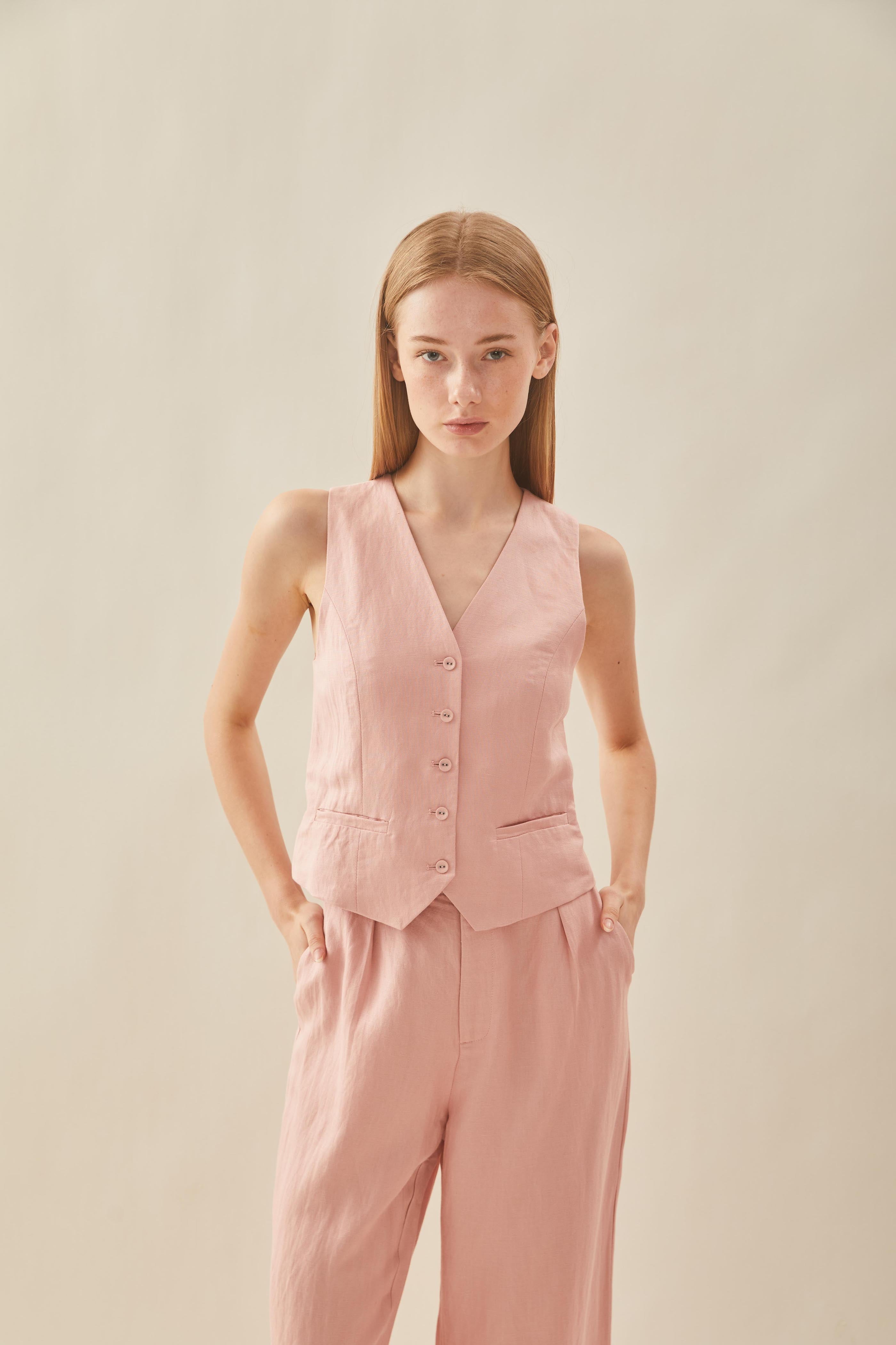 Linen Waistcoat in Petal Pink