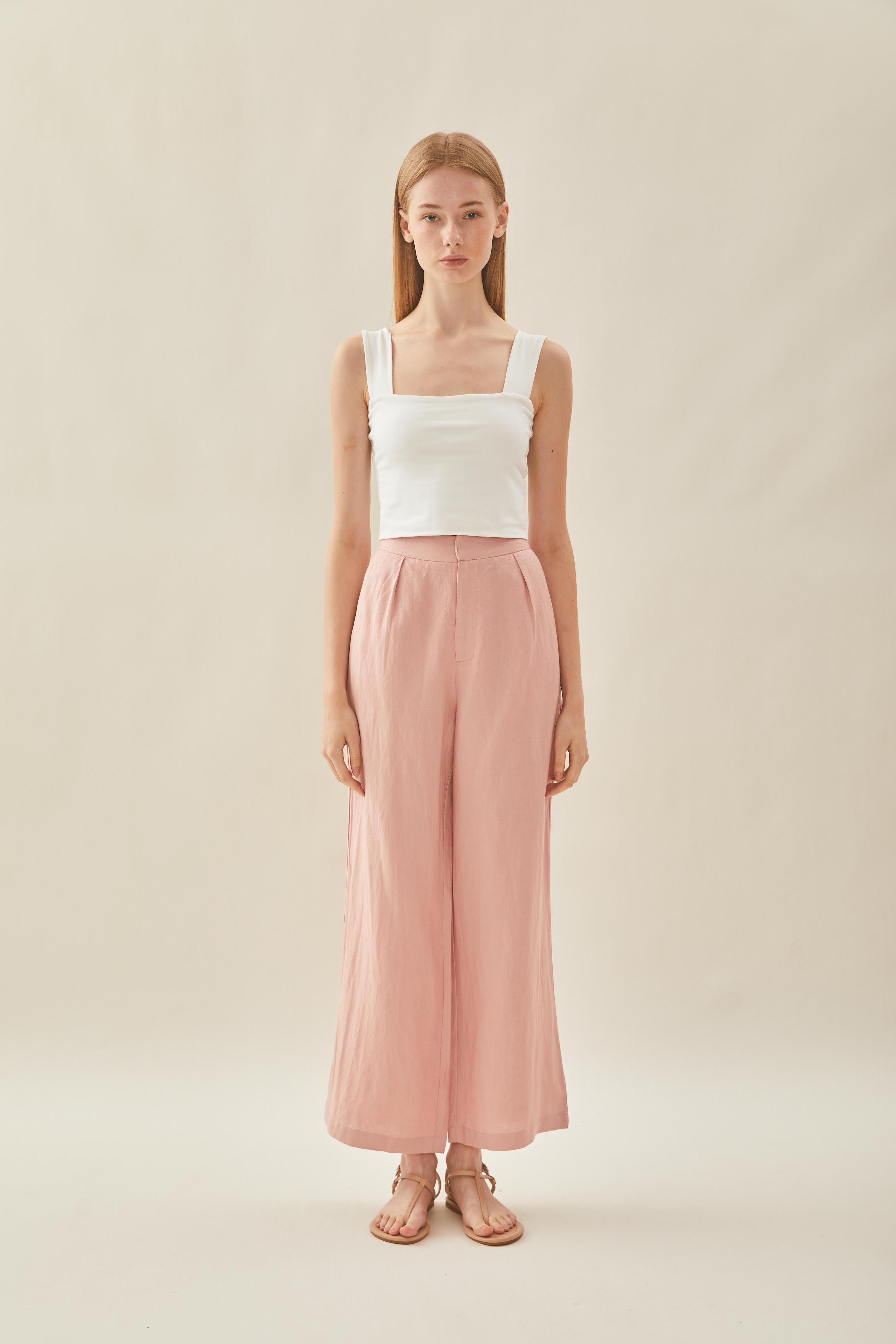 Linen Pleated Trouser in Petal Pink