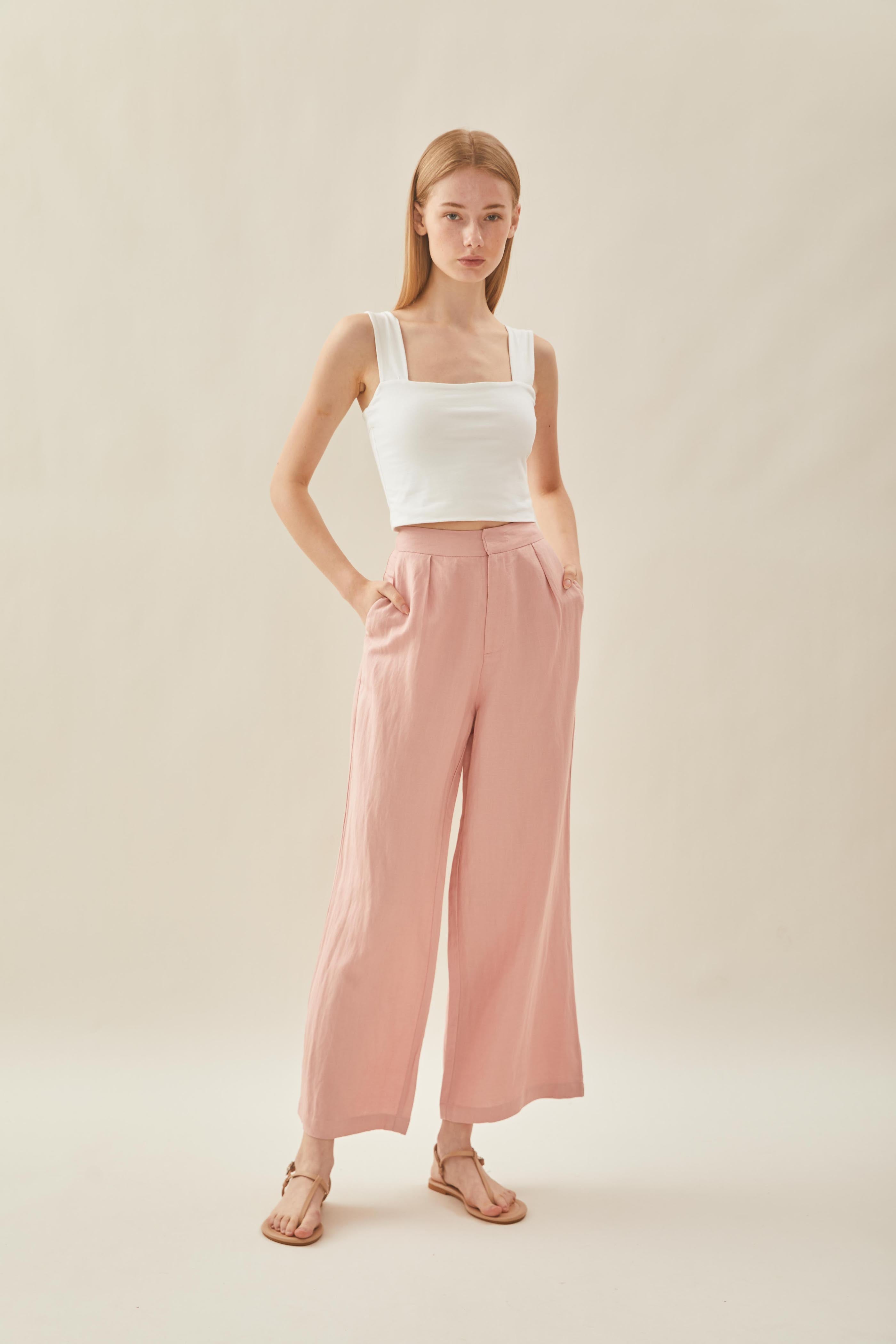 Linen Pleated Trouser in Petal Pink