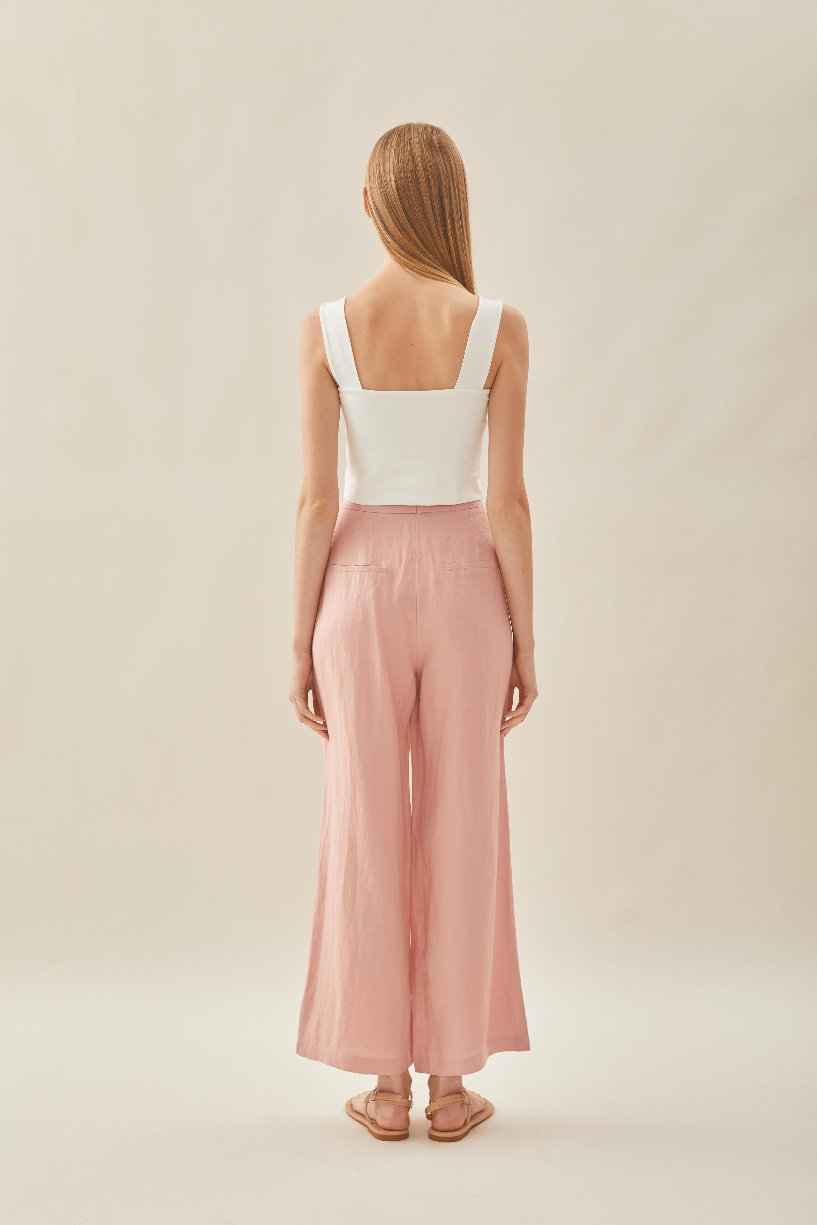 Linen Pleated Trouser in Petal Pink