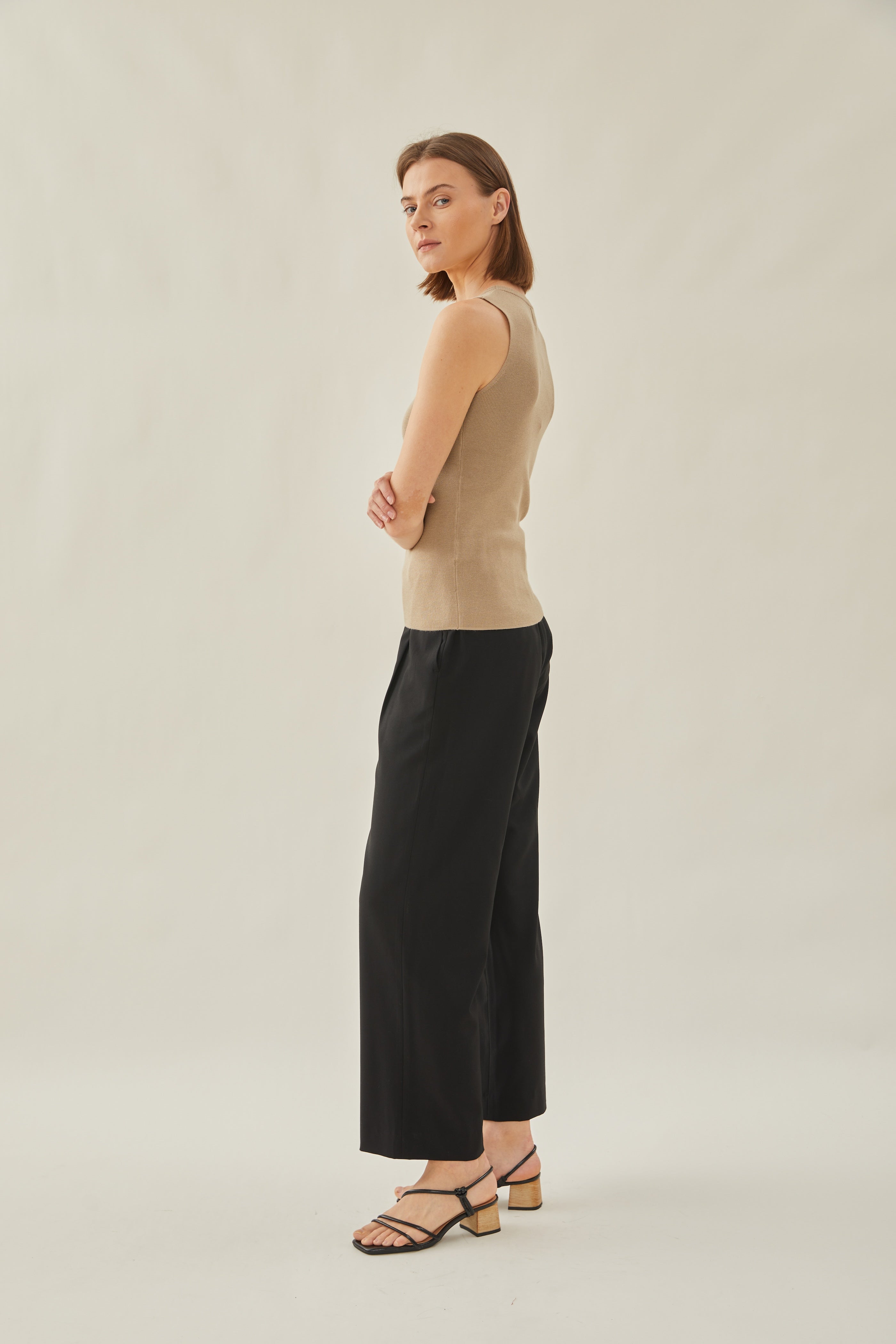 Sleeveless Knit Tank in Camel
