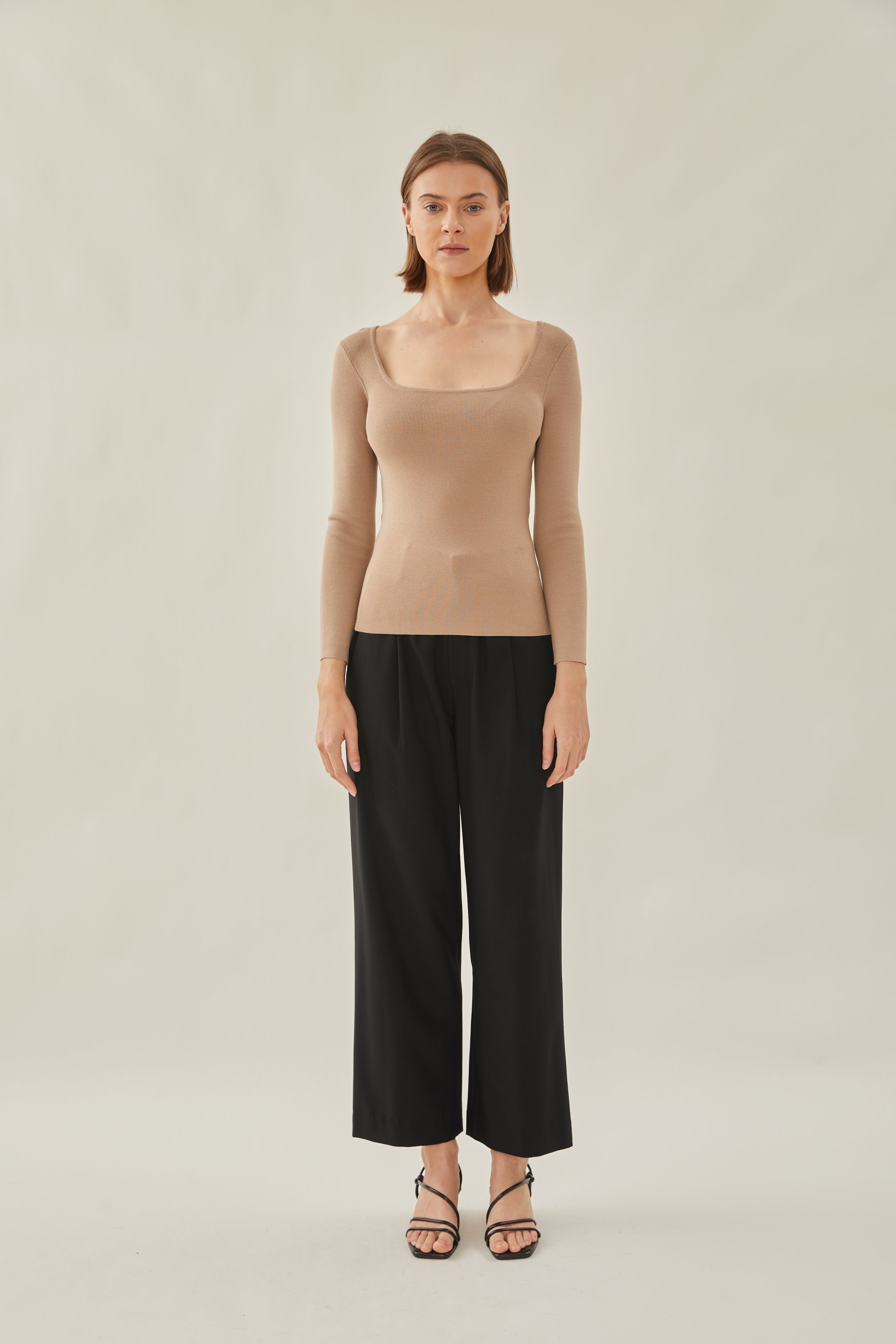 Rounded Square Neck Knit Top in Hay
