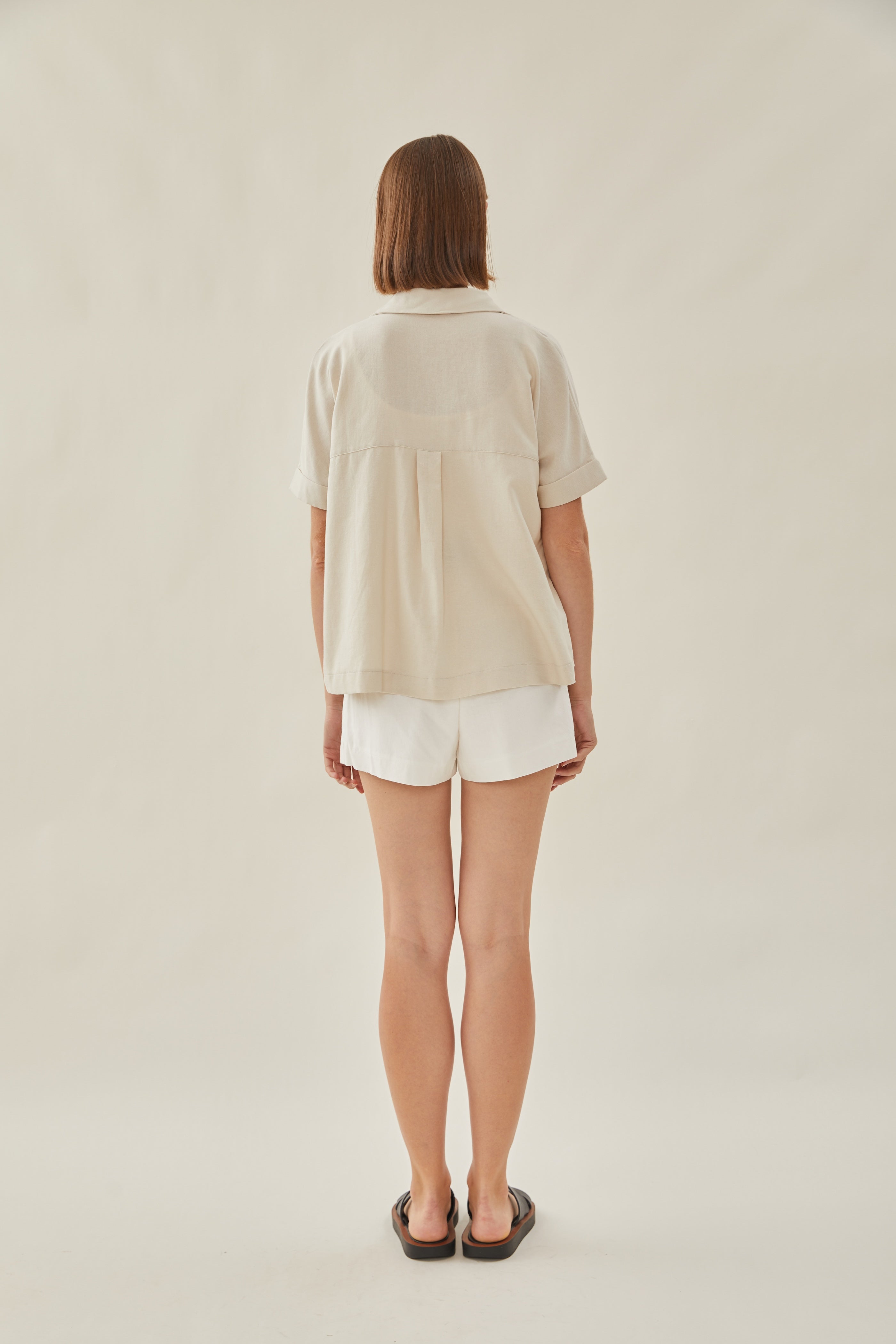 Cotton Short Sleeved Shirt in Beige