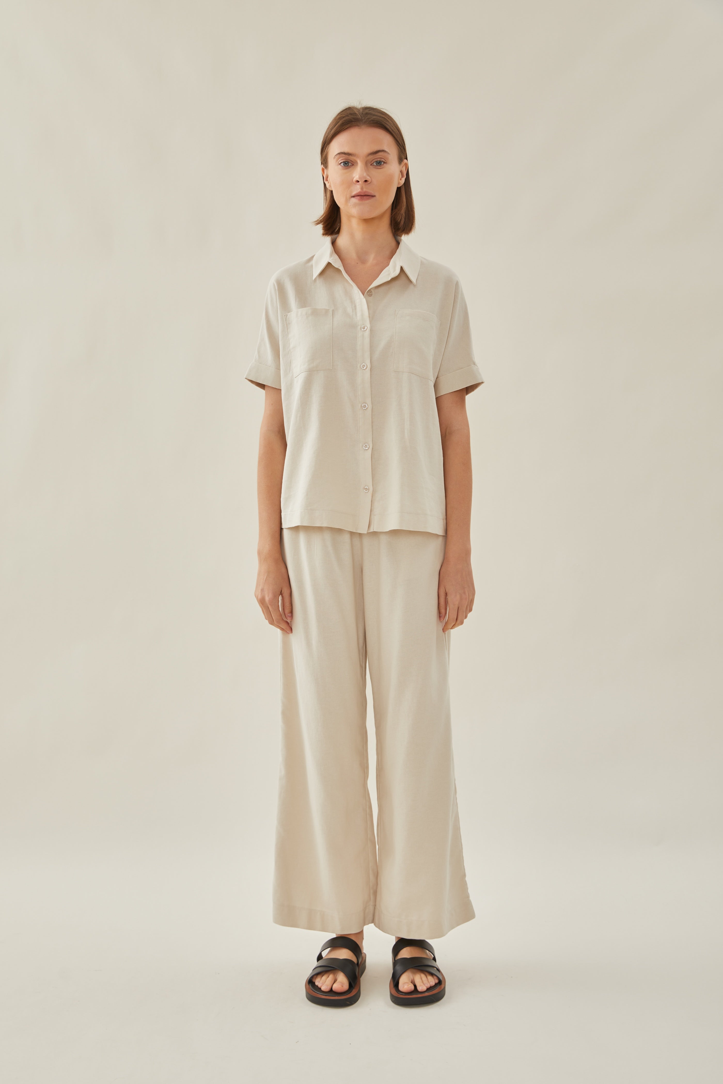 Relaxed Waisted Trousers in Beige