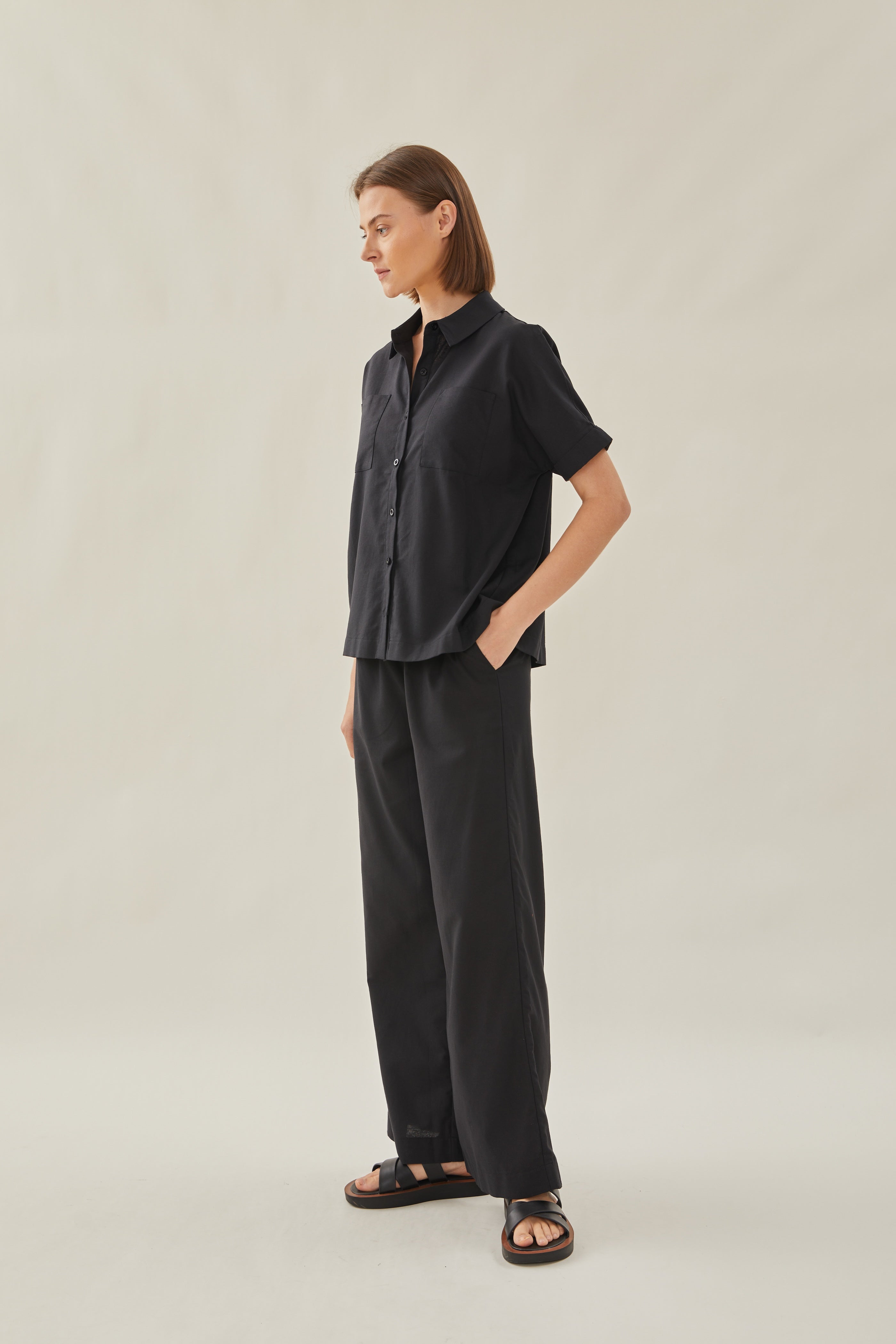 Cotton Short Sleeved Shirt in Black