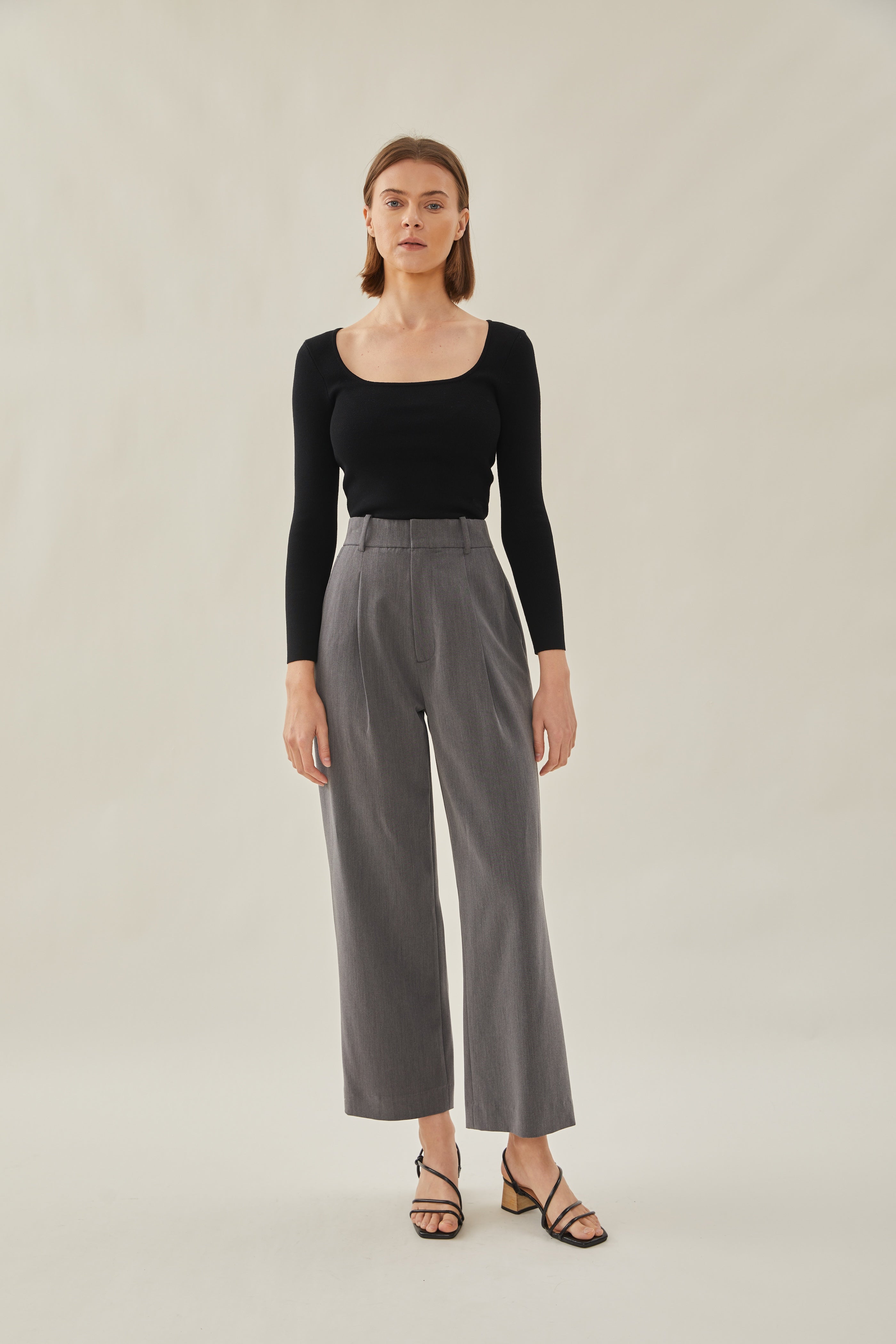 High Waisted Suit Trousers in Grey