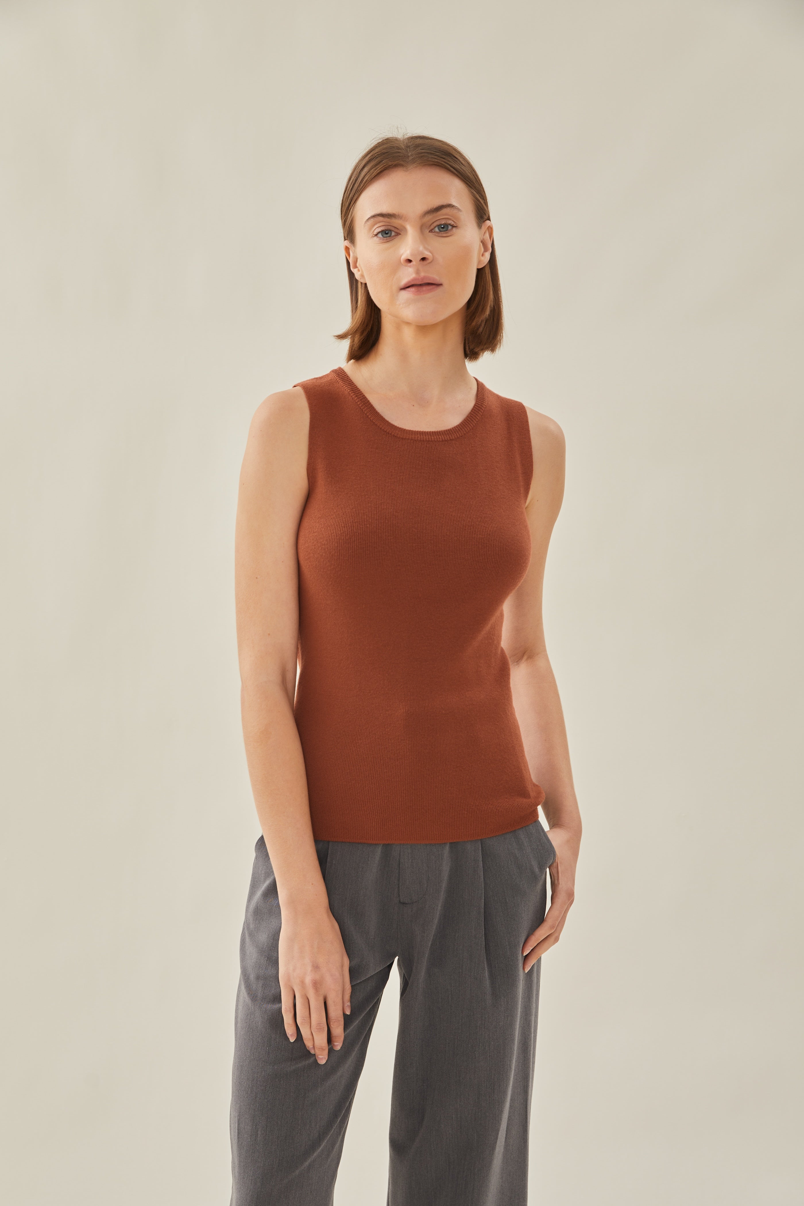 Sleeveless Knit Tank in Auburn