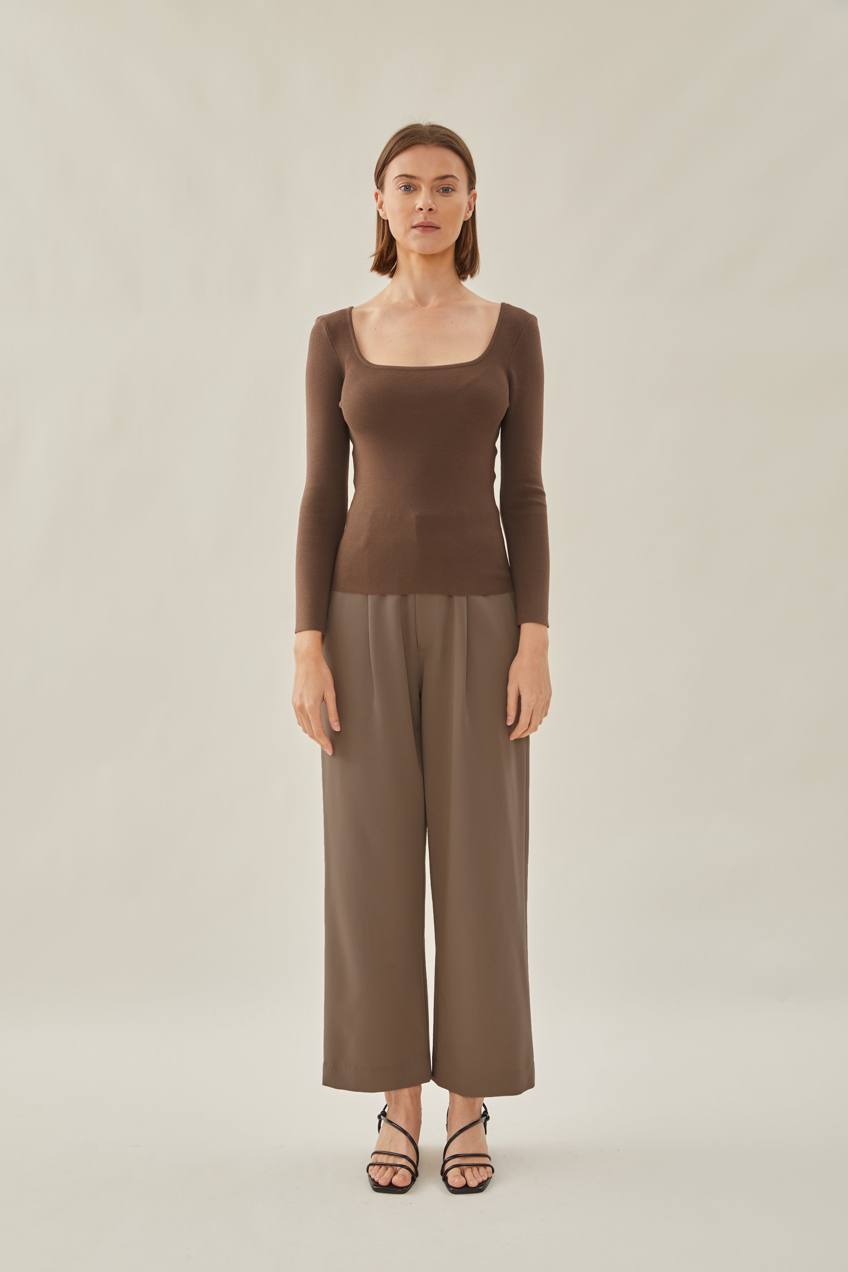 Rounded Square Neck Knit Top in Soil