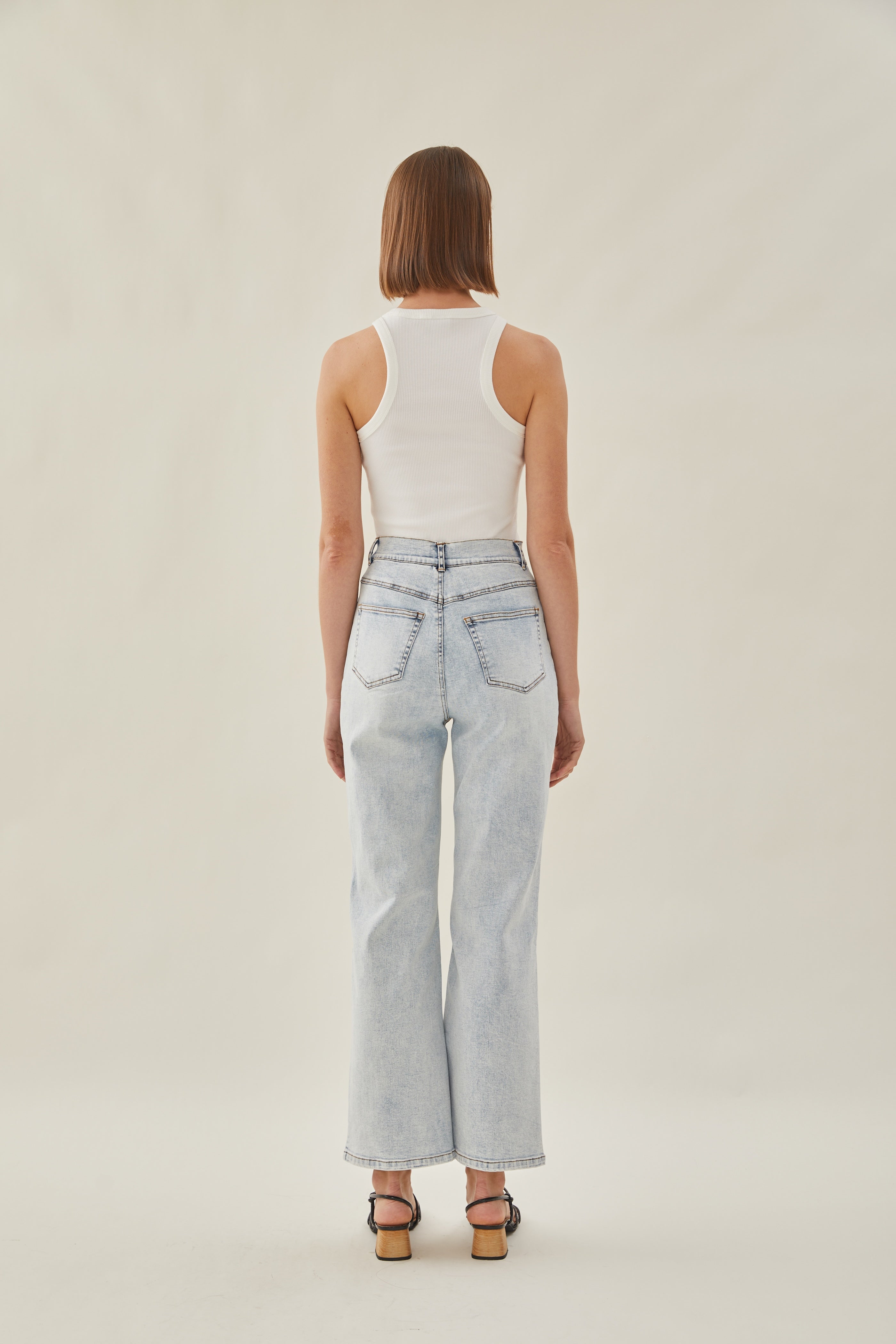 Studios High Rise Straight Cut Stretch Jeans in Blue Wash