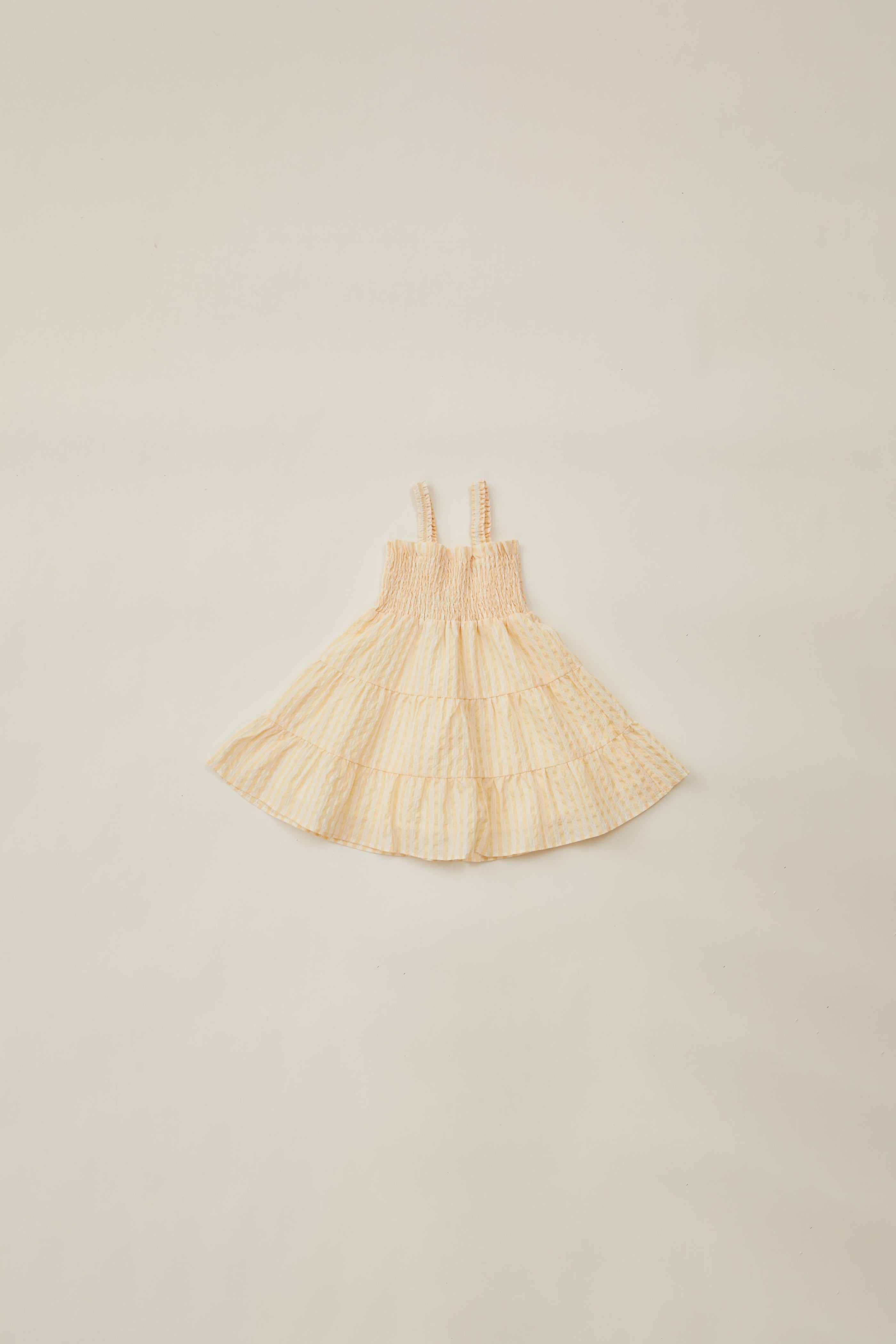 Mini Tiered Smocked Dress in Stripe Yellow