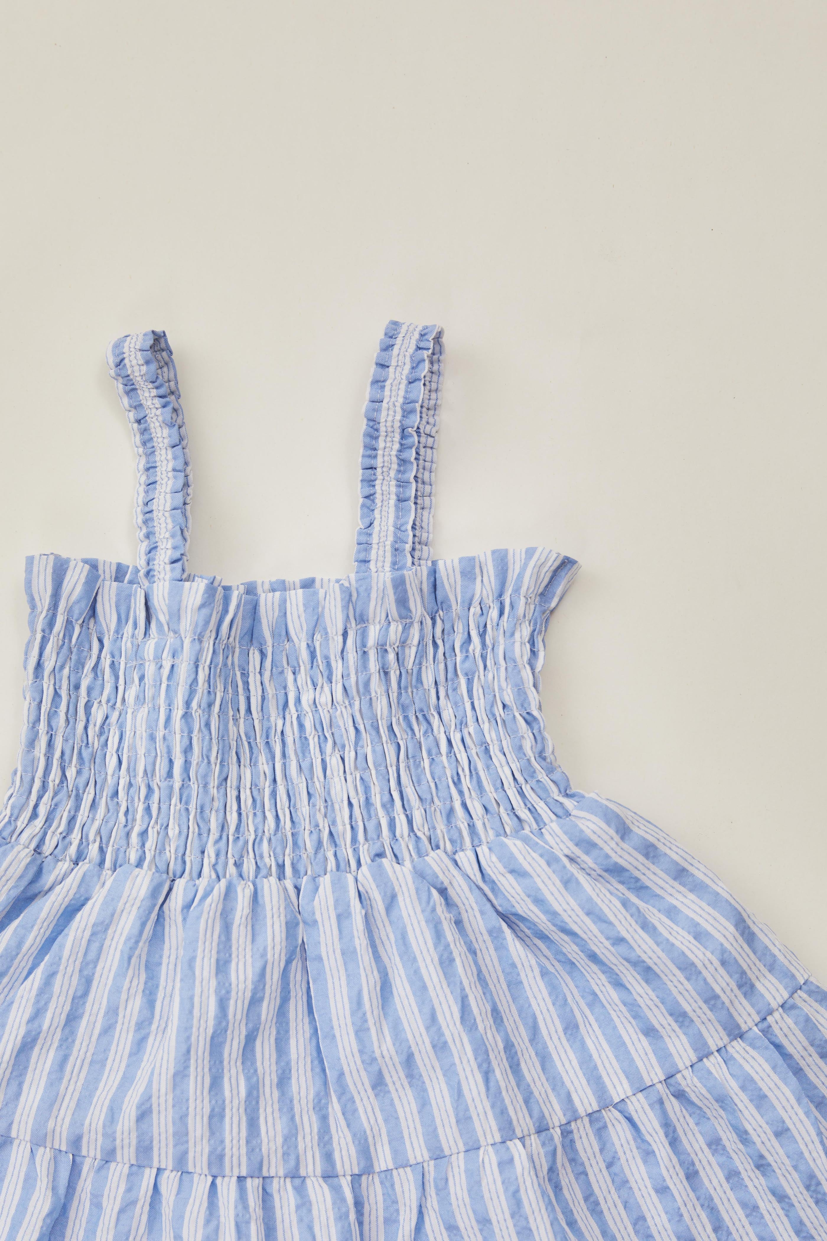 Mini Tiered Smocked Dress in Stripe Blue