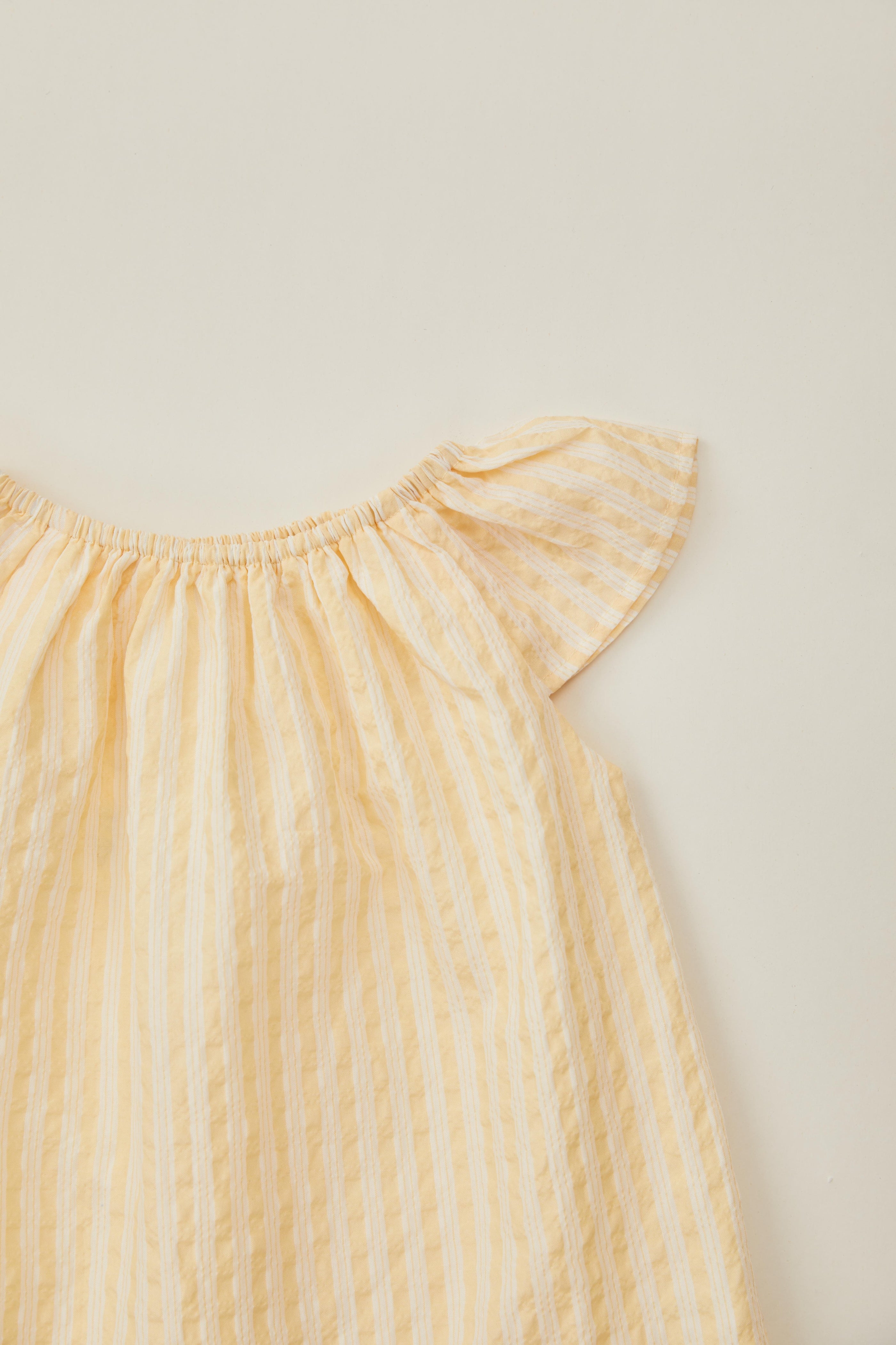 Mini Gathered Neckline Dress in Stripe Yellow