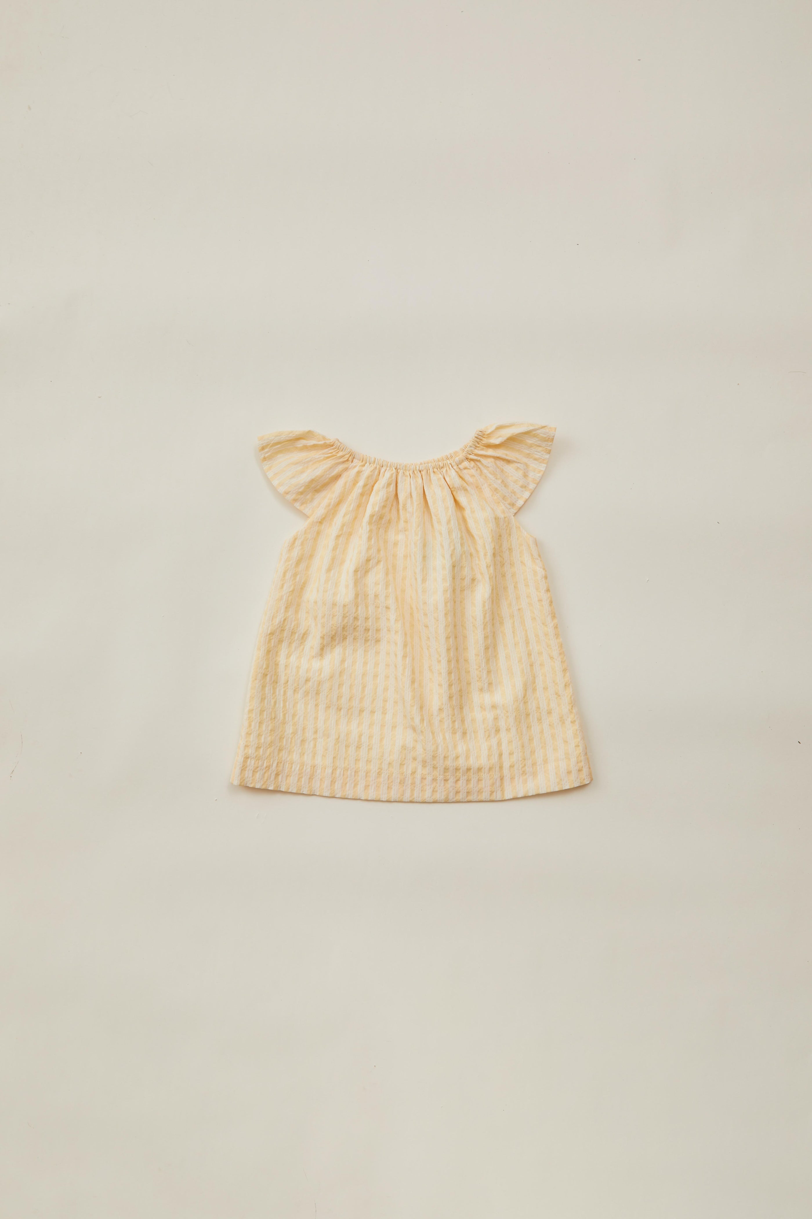 Mini Gathered Neckline Dress in Stripe Yellow