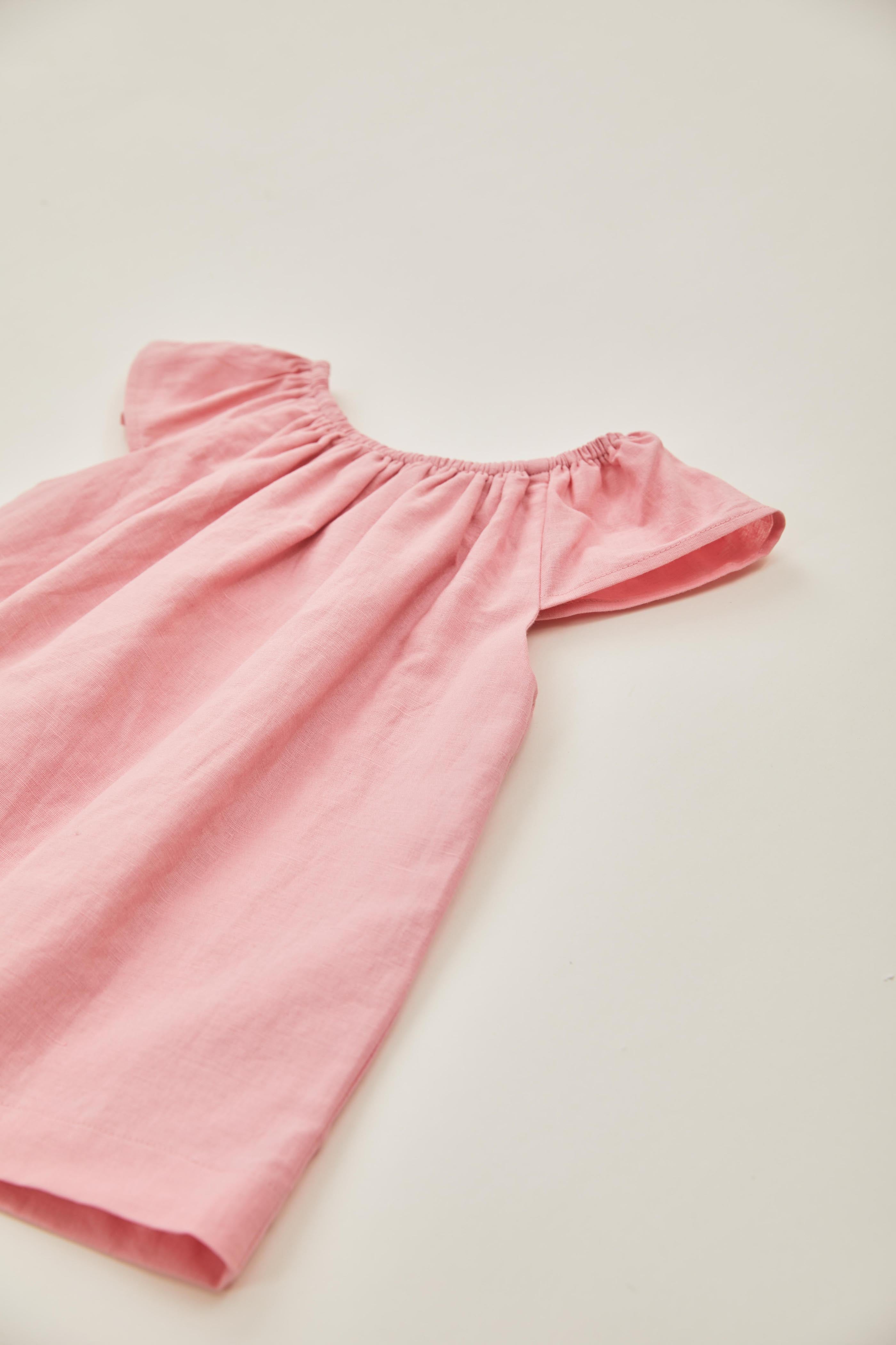 Mini Gathered Neckline Dress in Pink