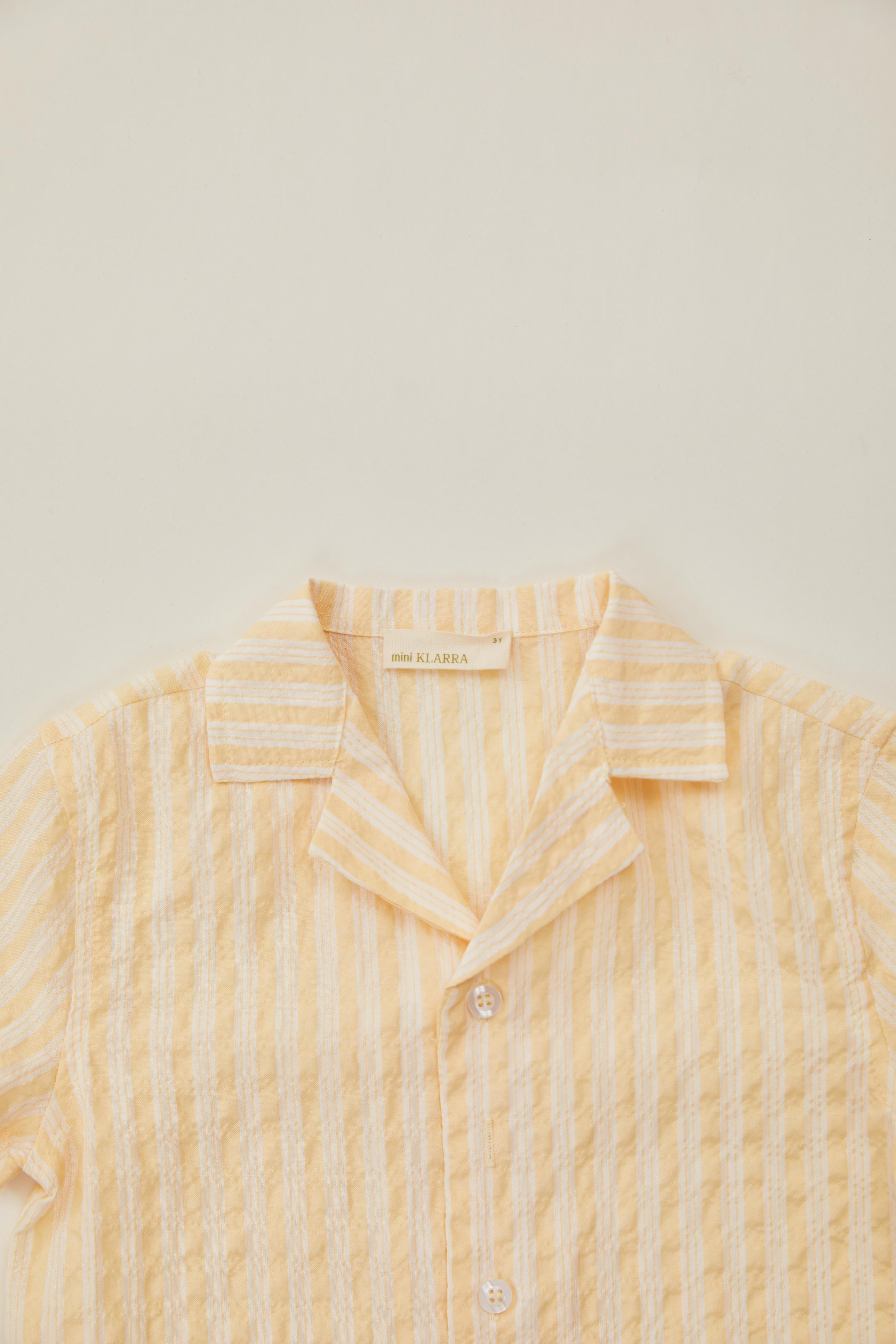 Mini Button Through Shirt in Stripe Yellow