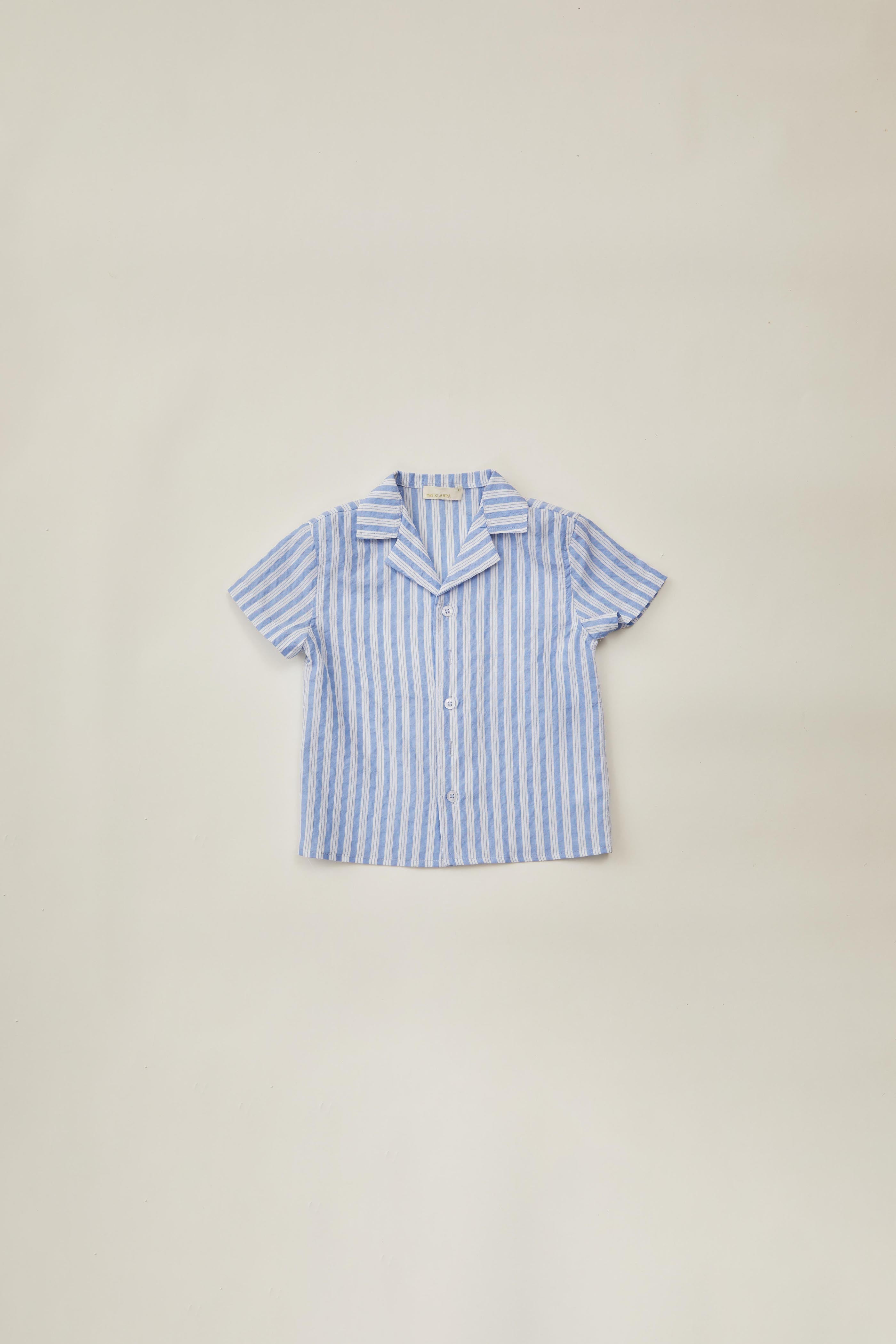 Mini Button Through Shirt in Stripe Blue