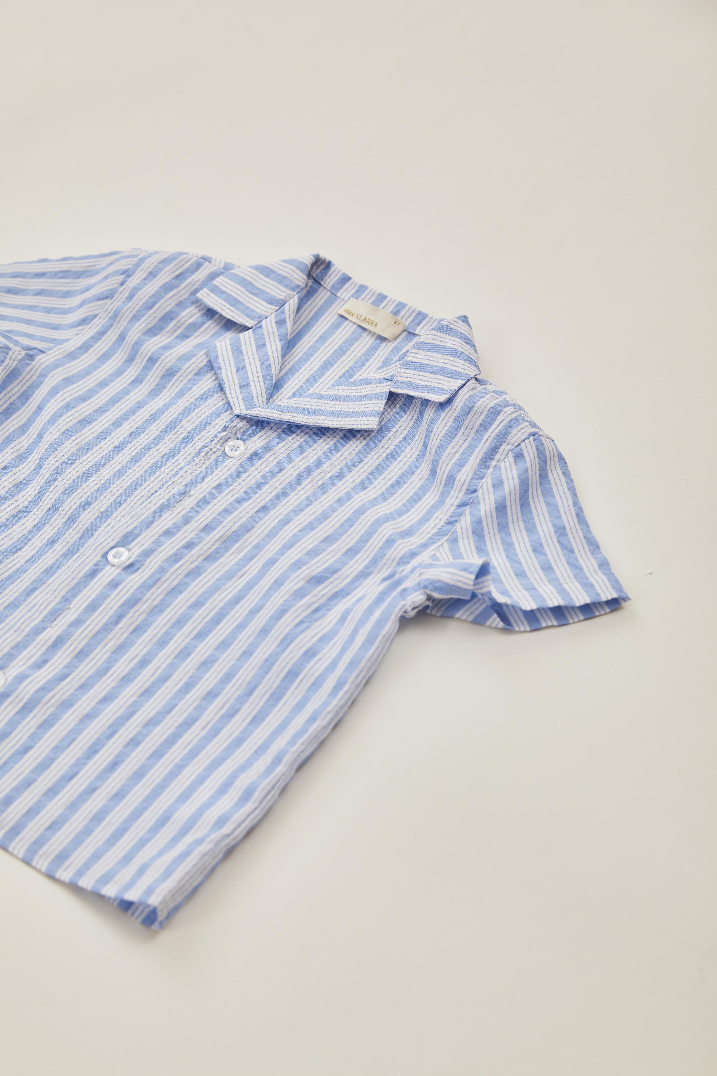 Mini Button Through Shirt in Stripe Blue