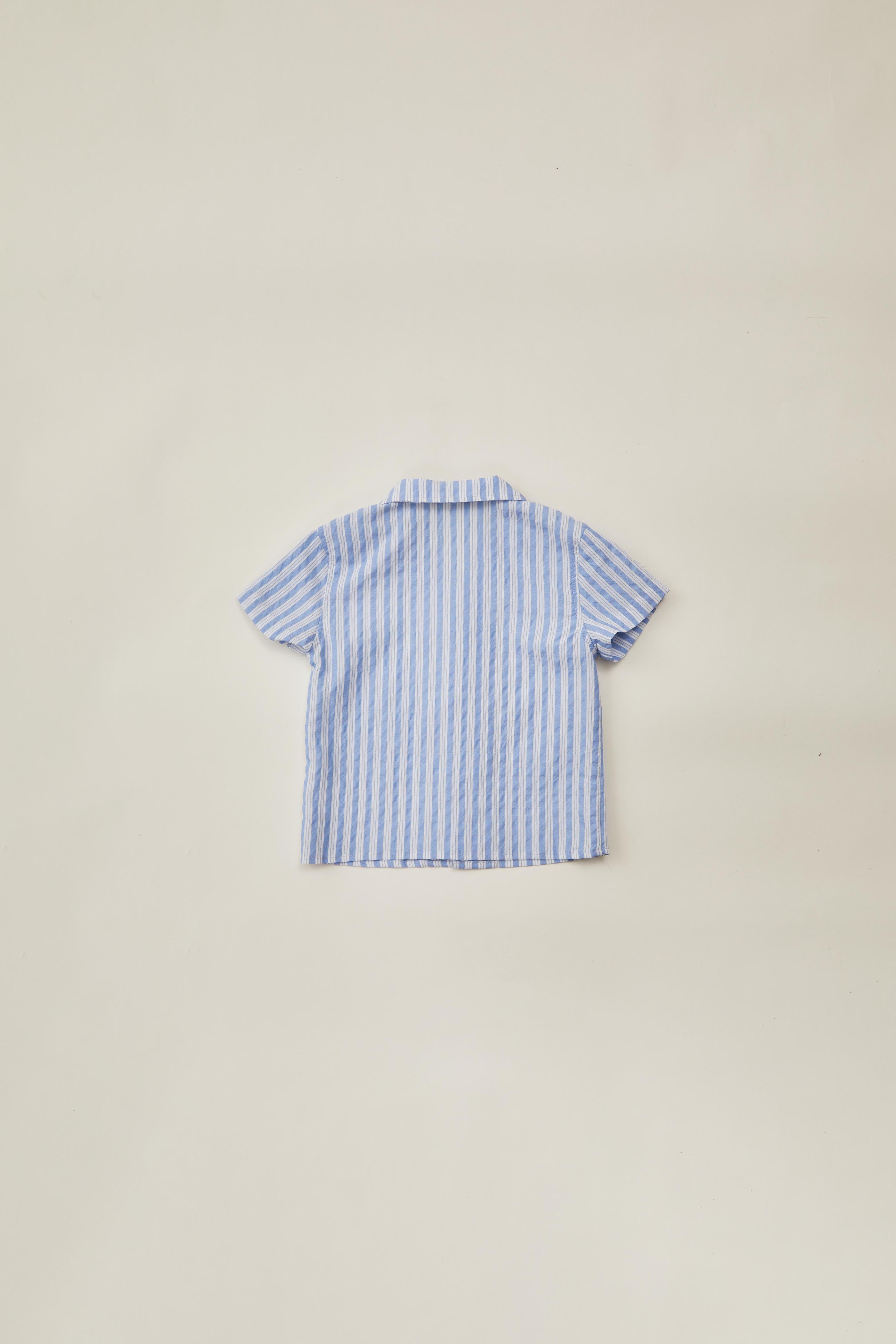 Mini Button Through Shirt in Stripe Blue