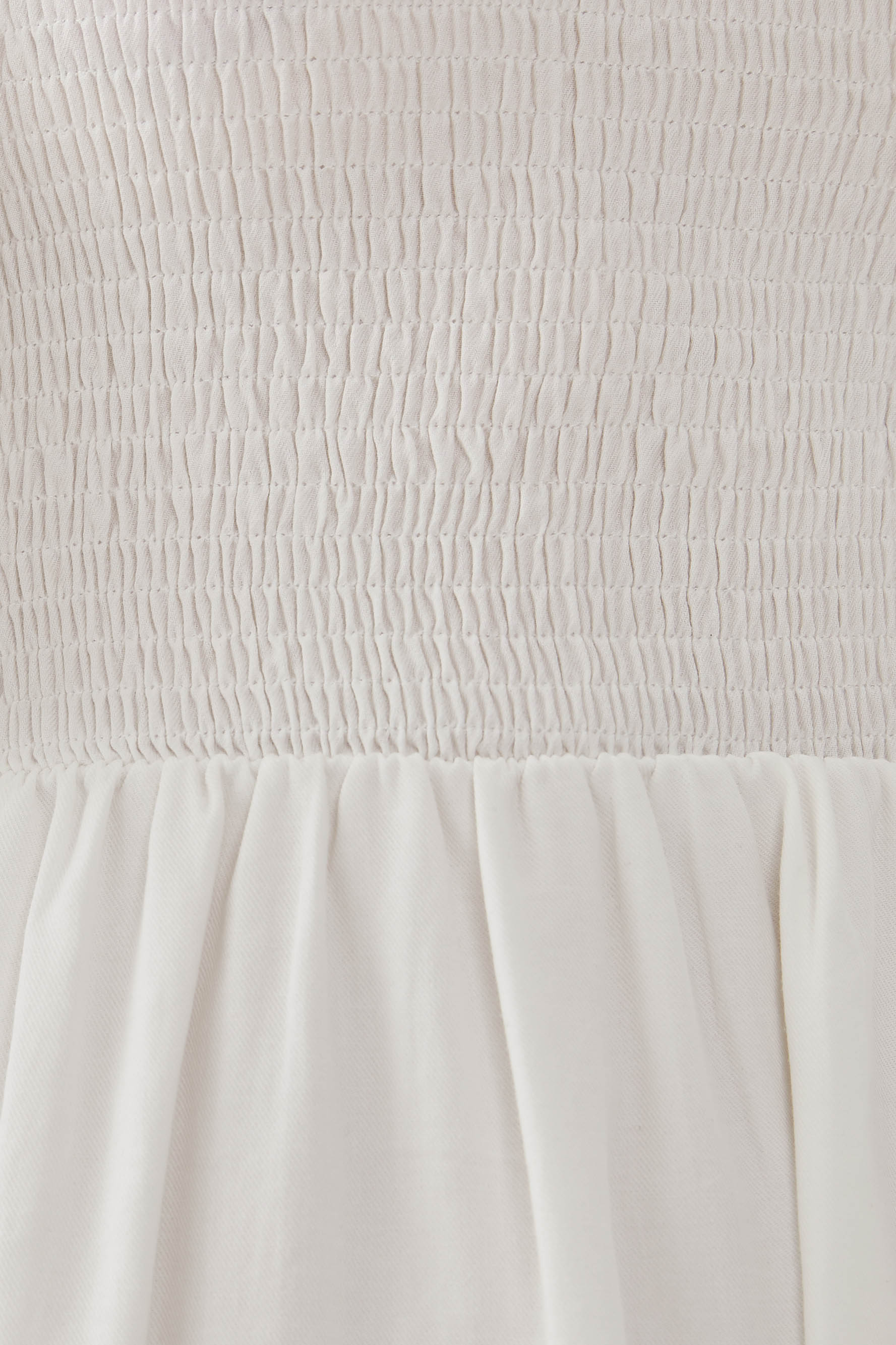 Cotton Shirred Midi Dress in White