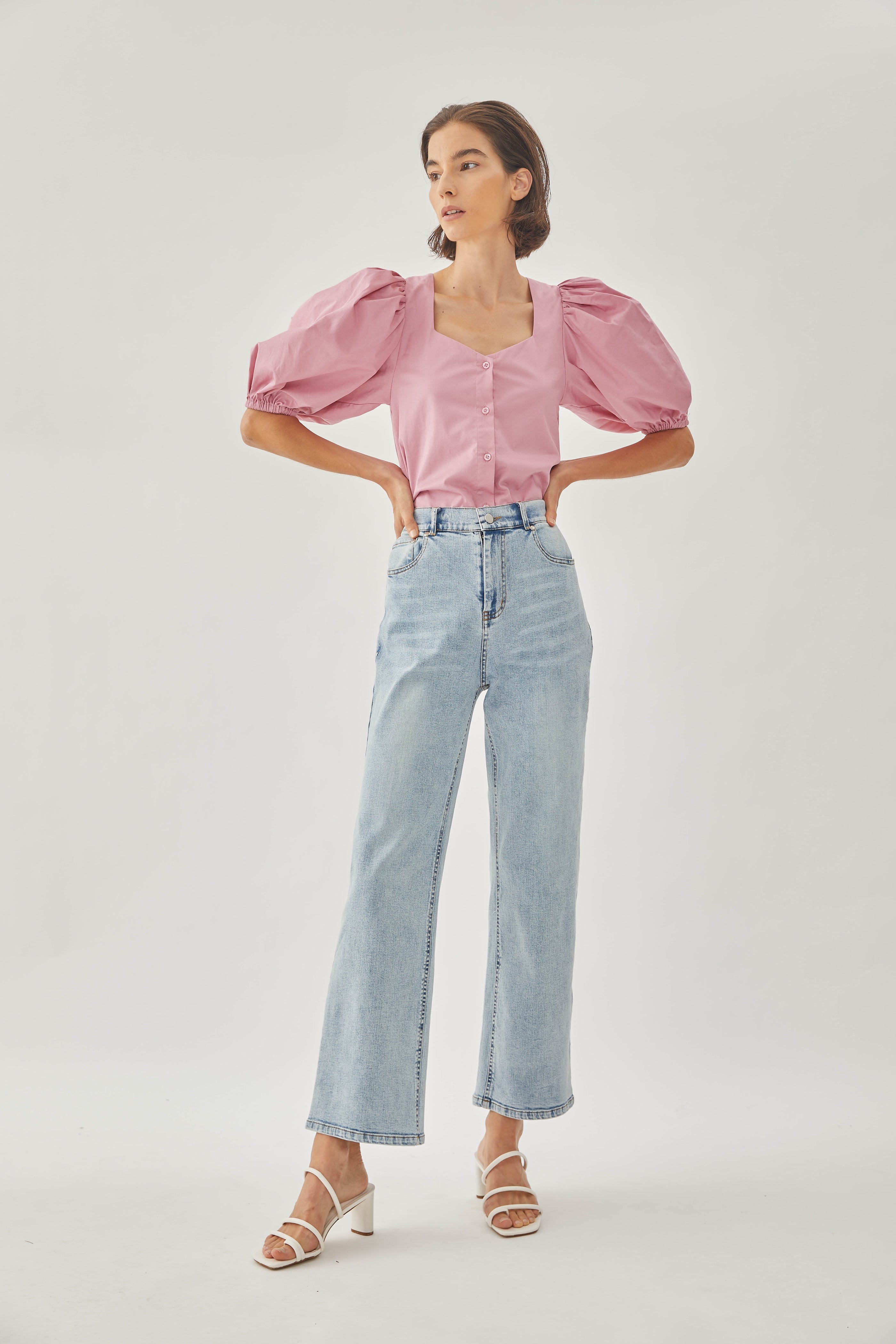 Cotton Puffed Sleeved Top in Hibiscus