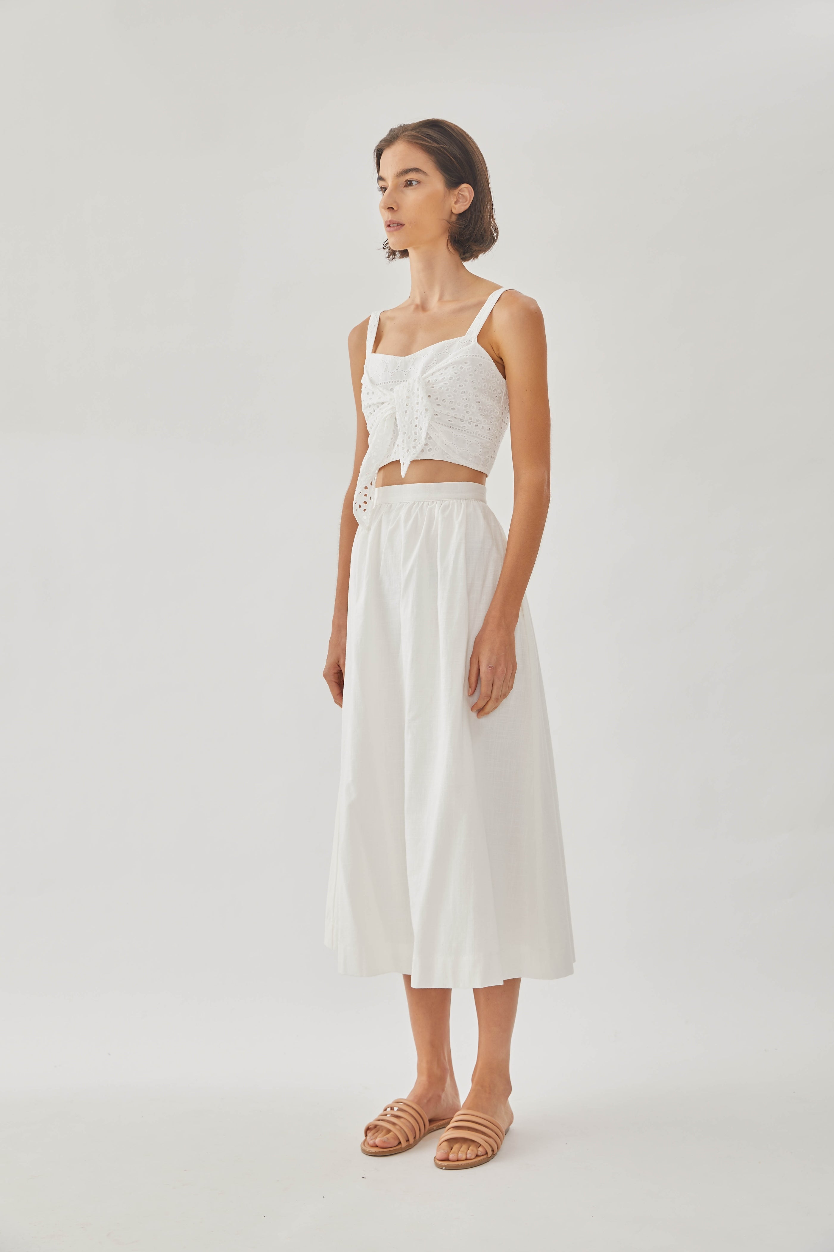 Cotton Midi Skirt in White