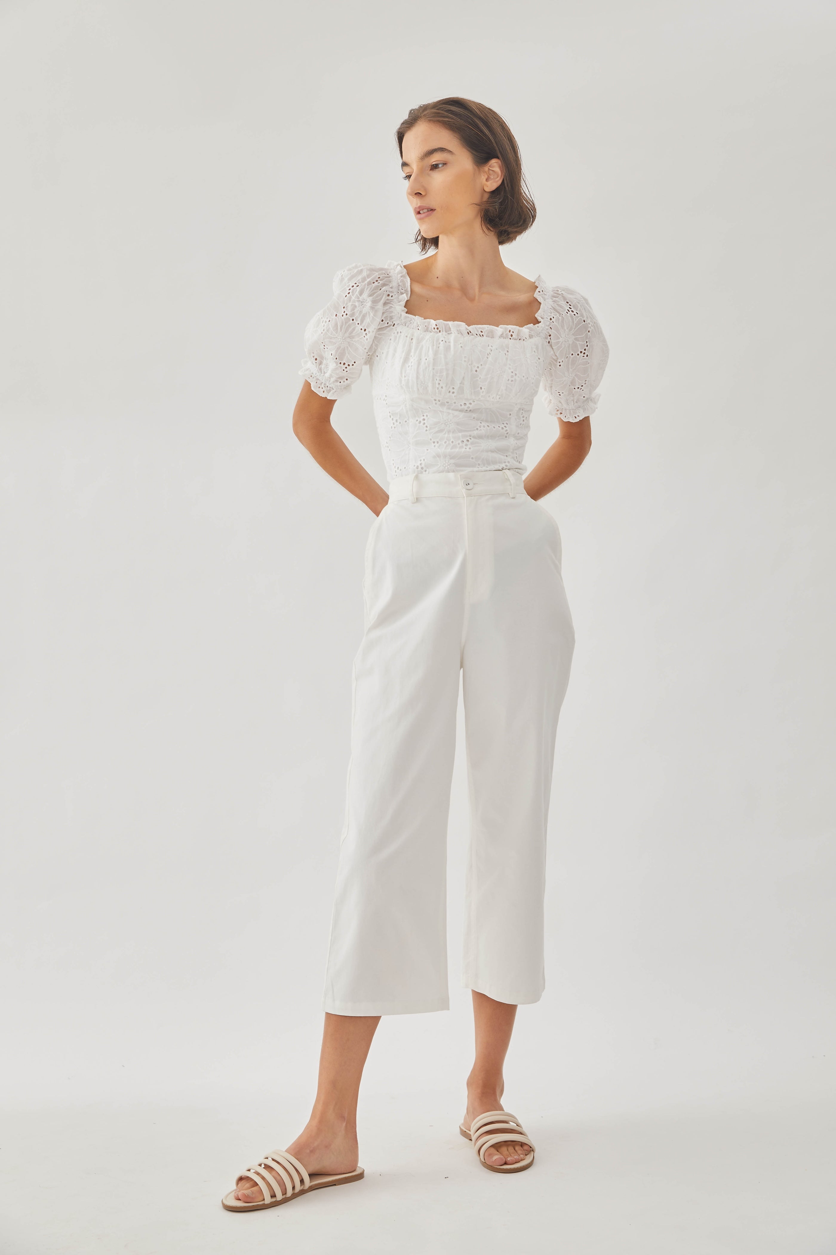 Crochet Cropped Top with Puffed Sleeves (Sale)