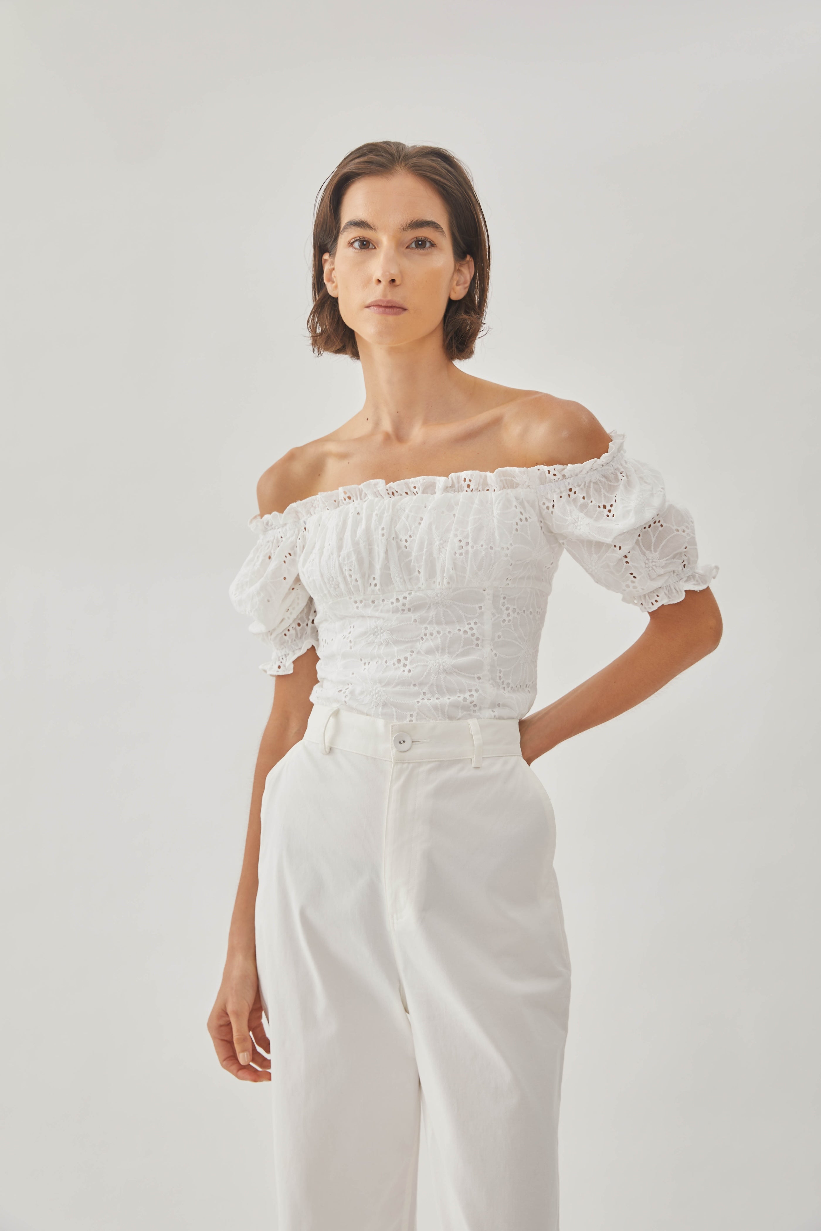 Crochet Cropped Top with Puffed Sleeves (Sale)