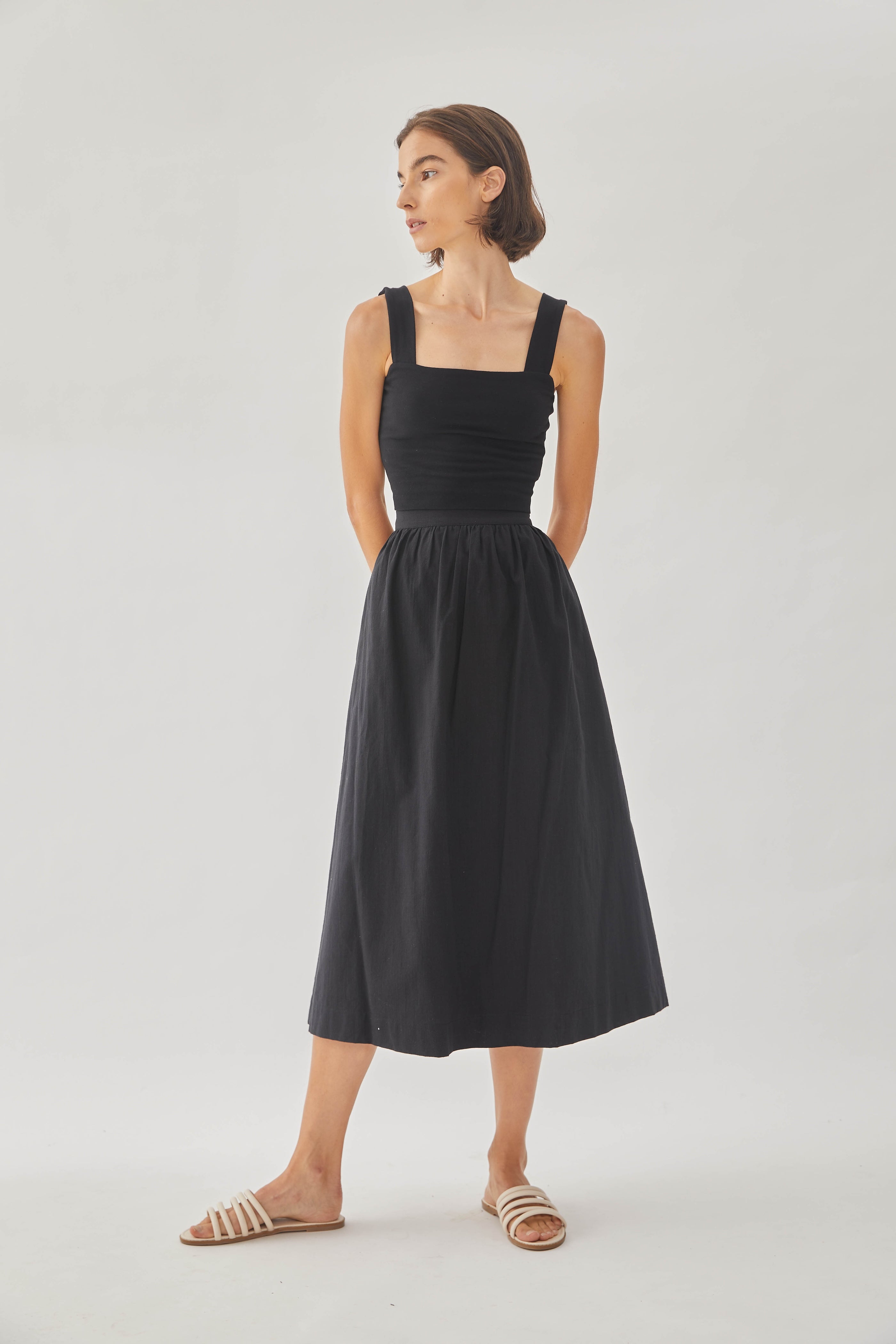 Cotton Midi Skirt in Black