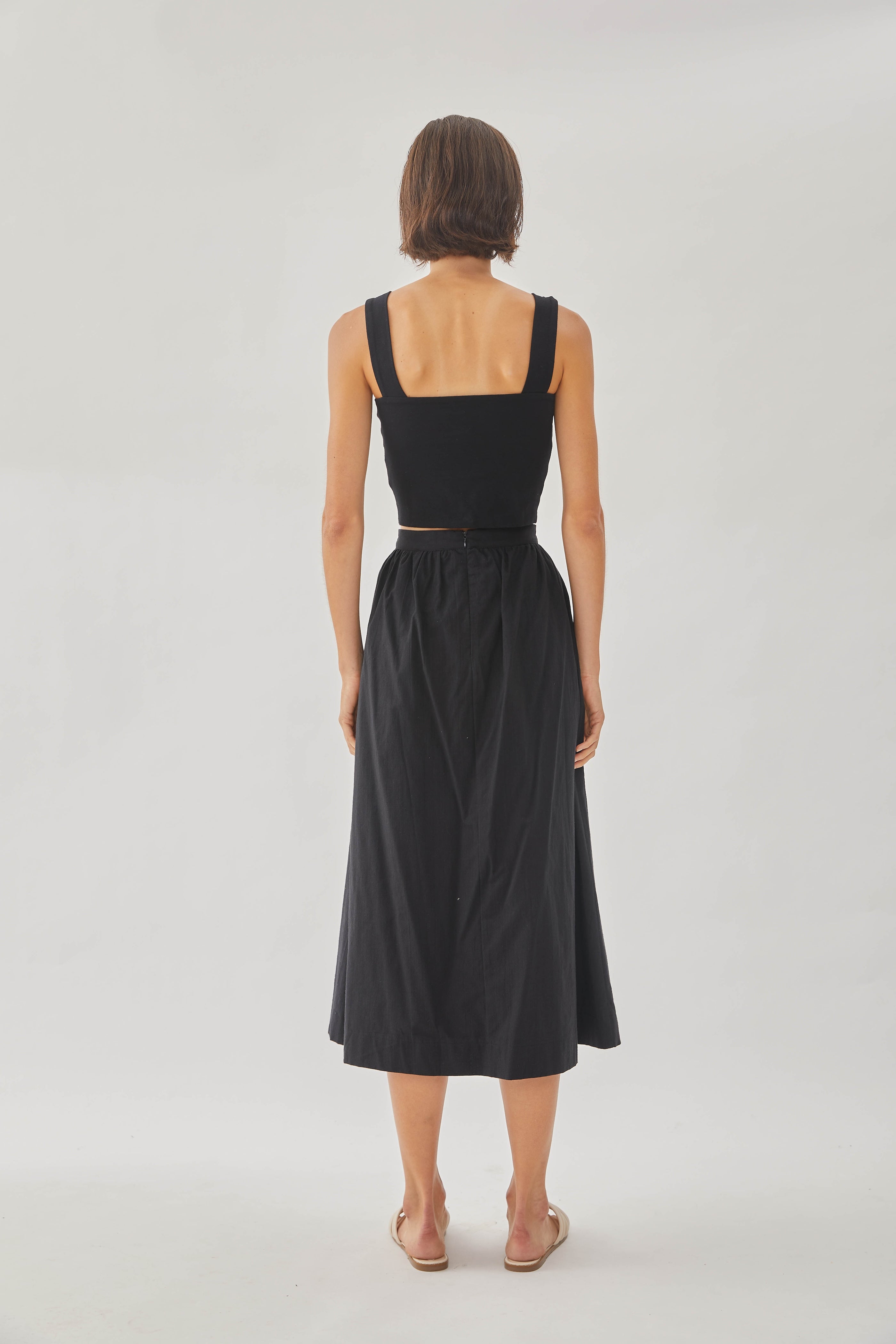 Cotton Midi Skirt in Black