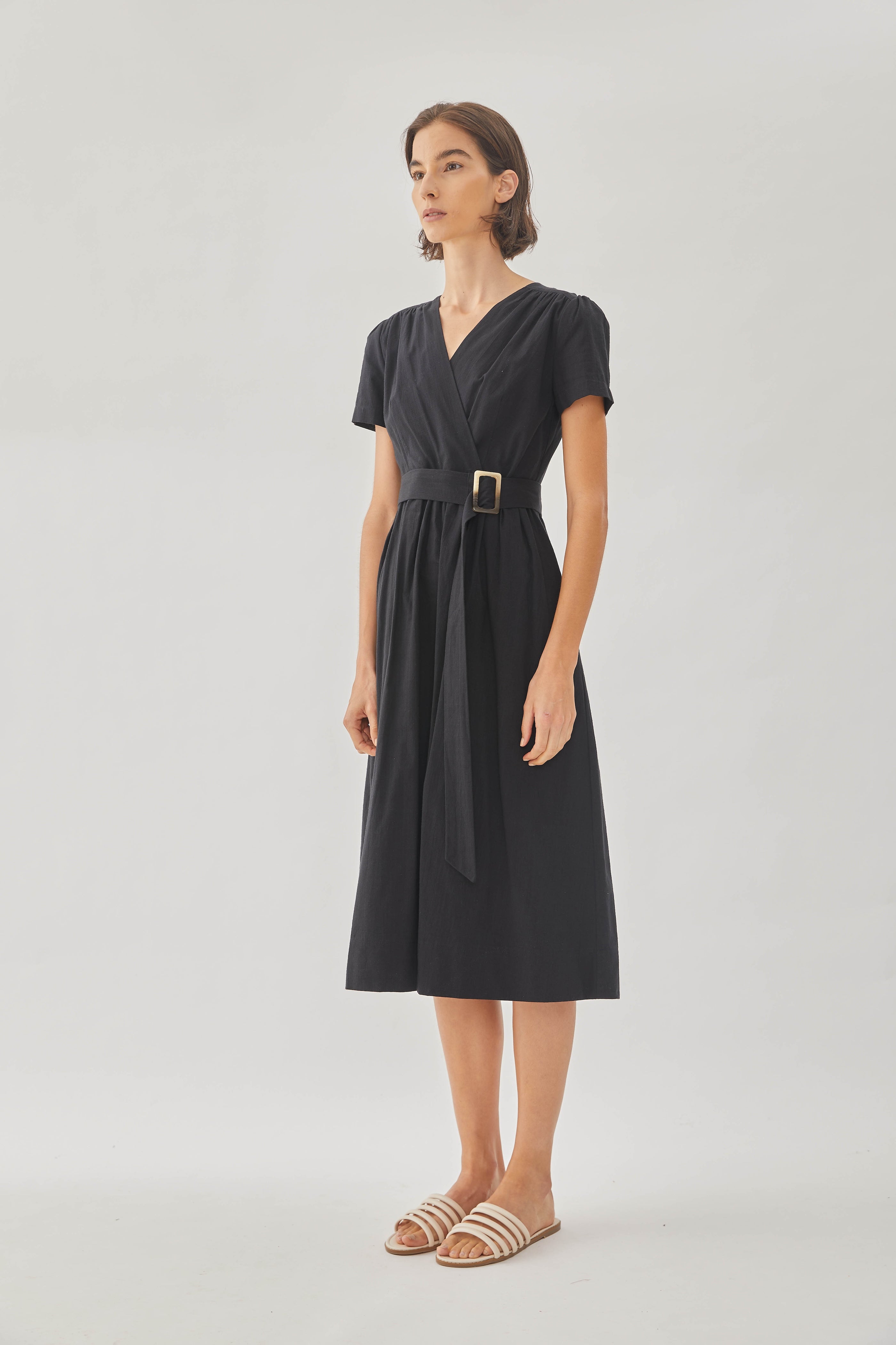 Cotton Wrapped Dress in Black