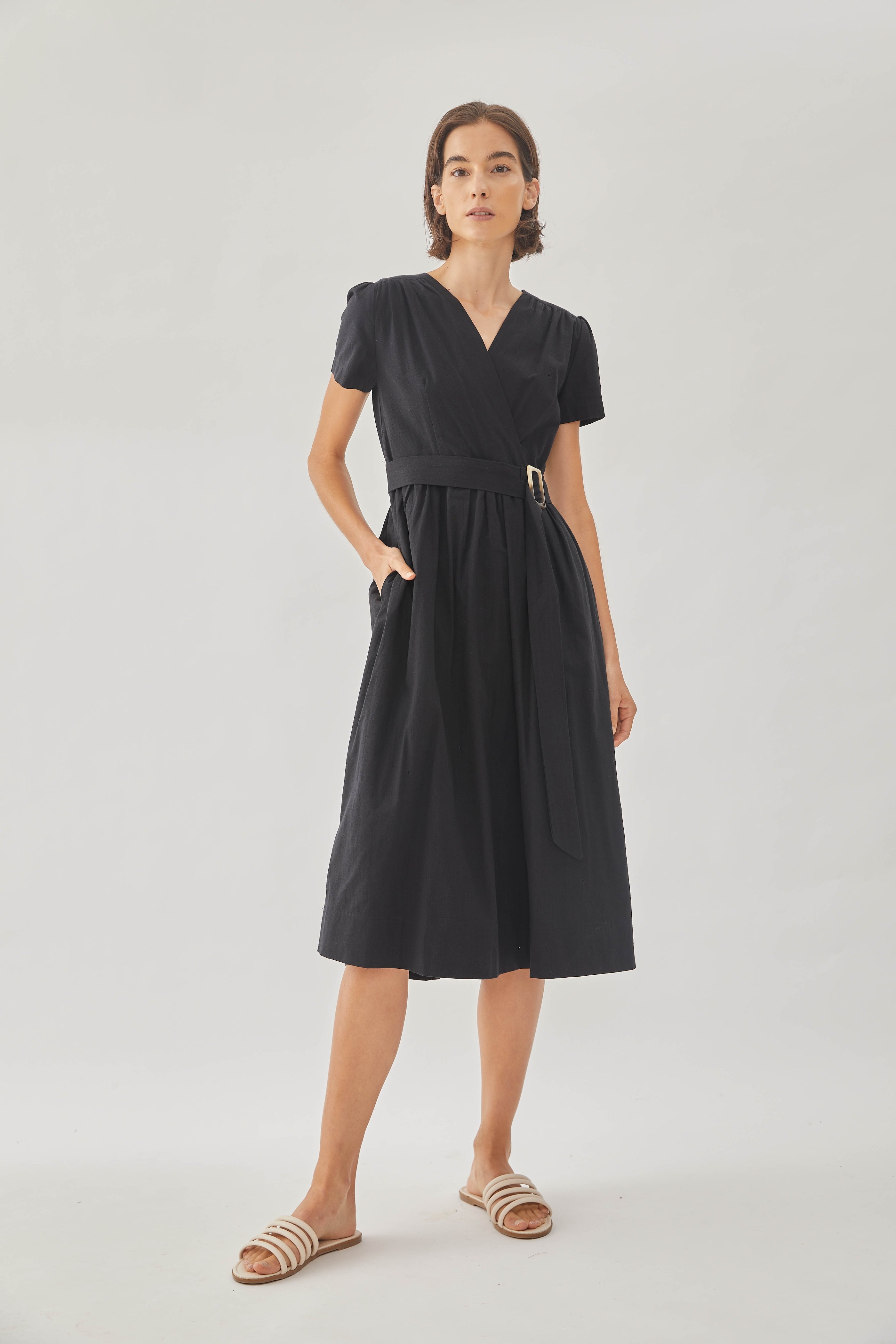Cotton Wrapped Dress in Black