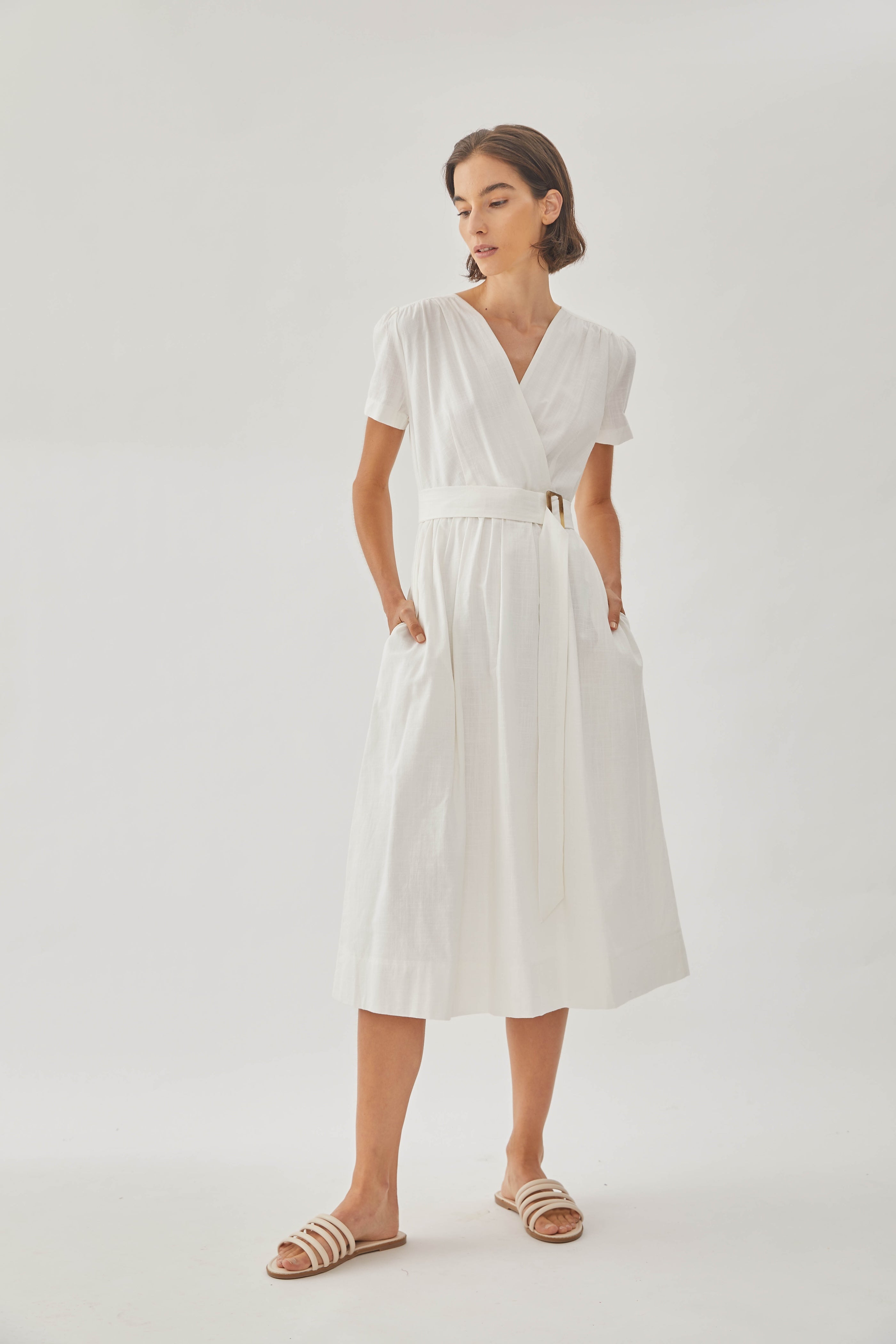 Cotton Wrapped Dress in White