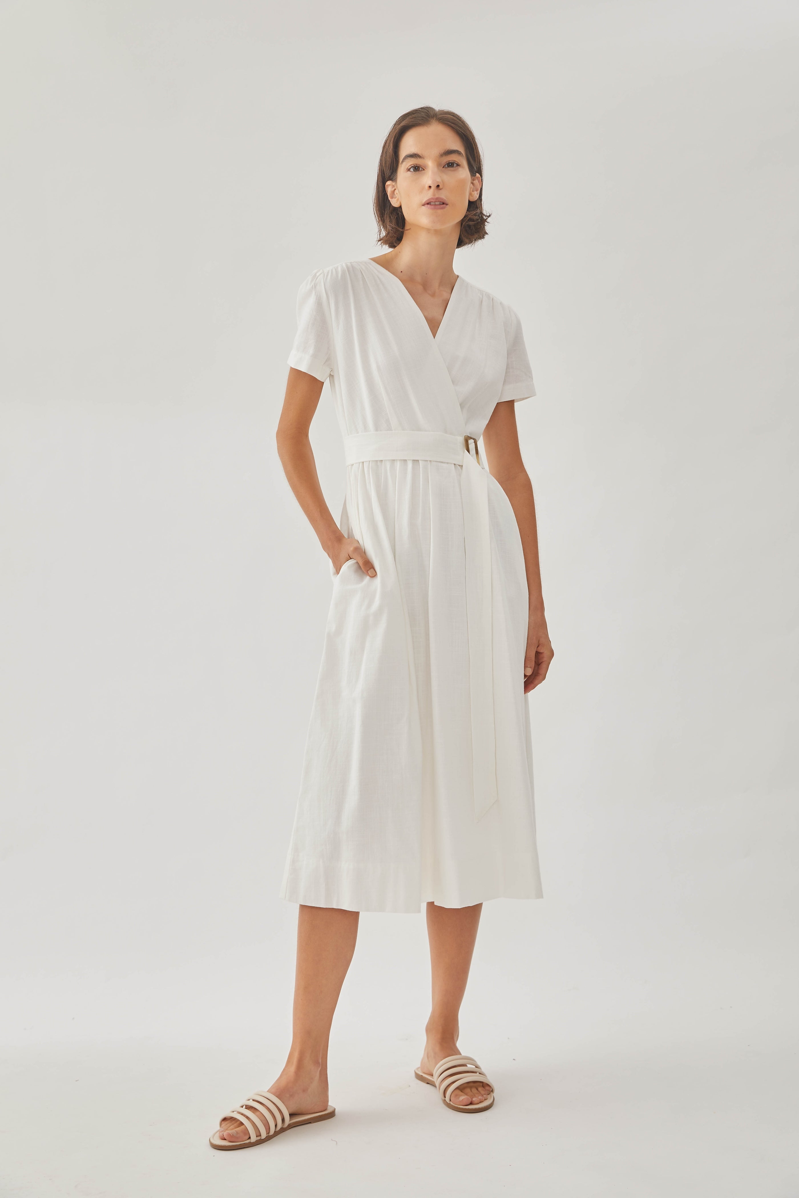 Cotton Wrapped Dress in White