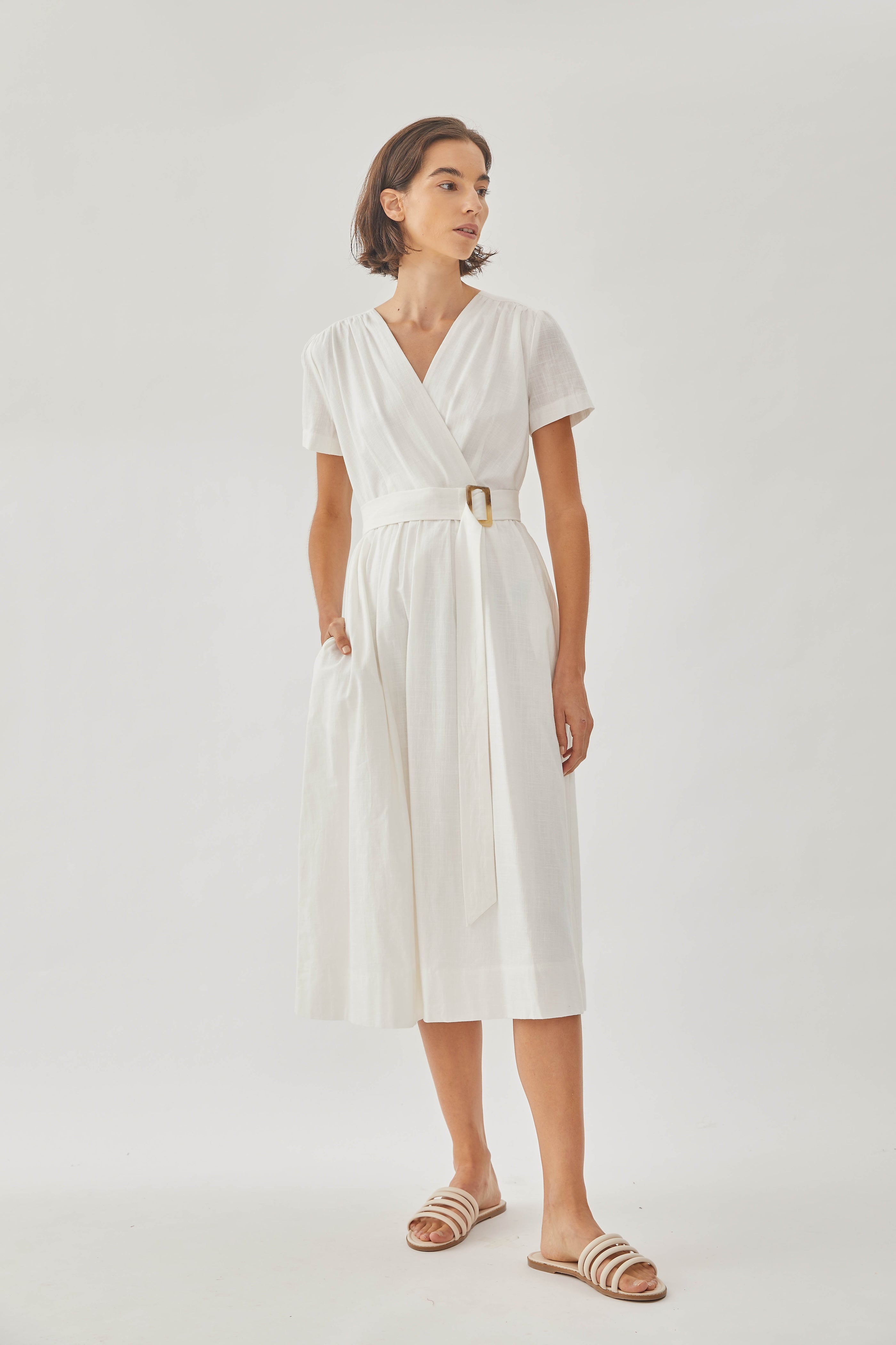 Cotton Wrapped Dress in White