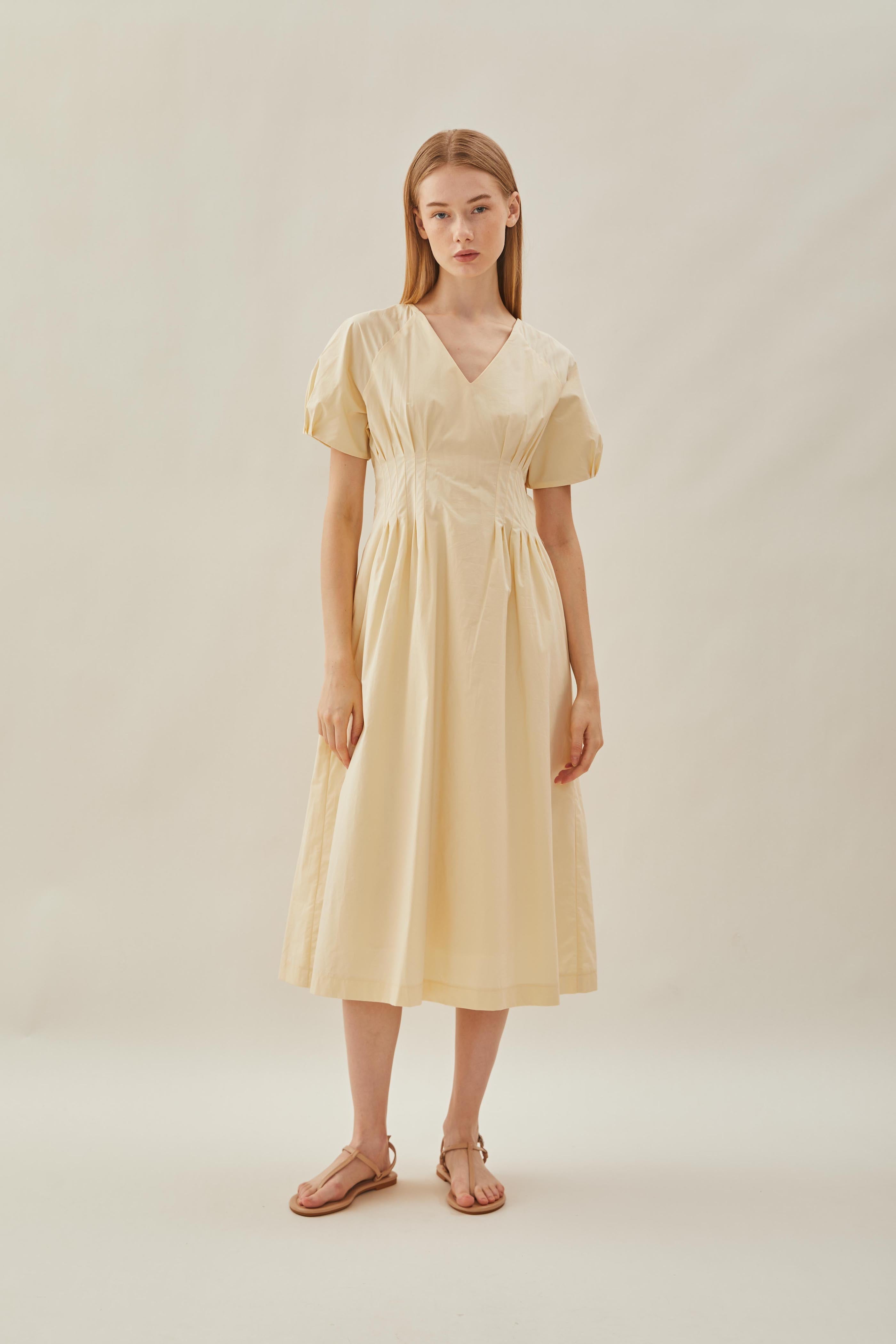 Pleated Waist Dress in Soft Yellow