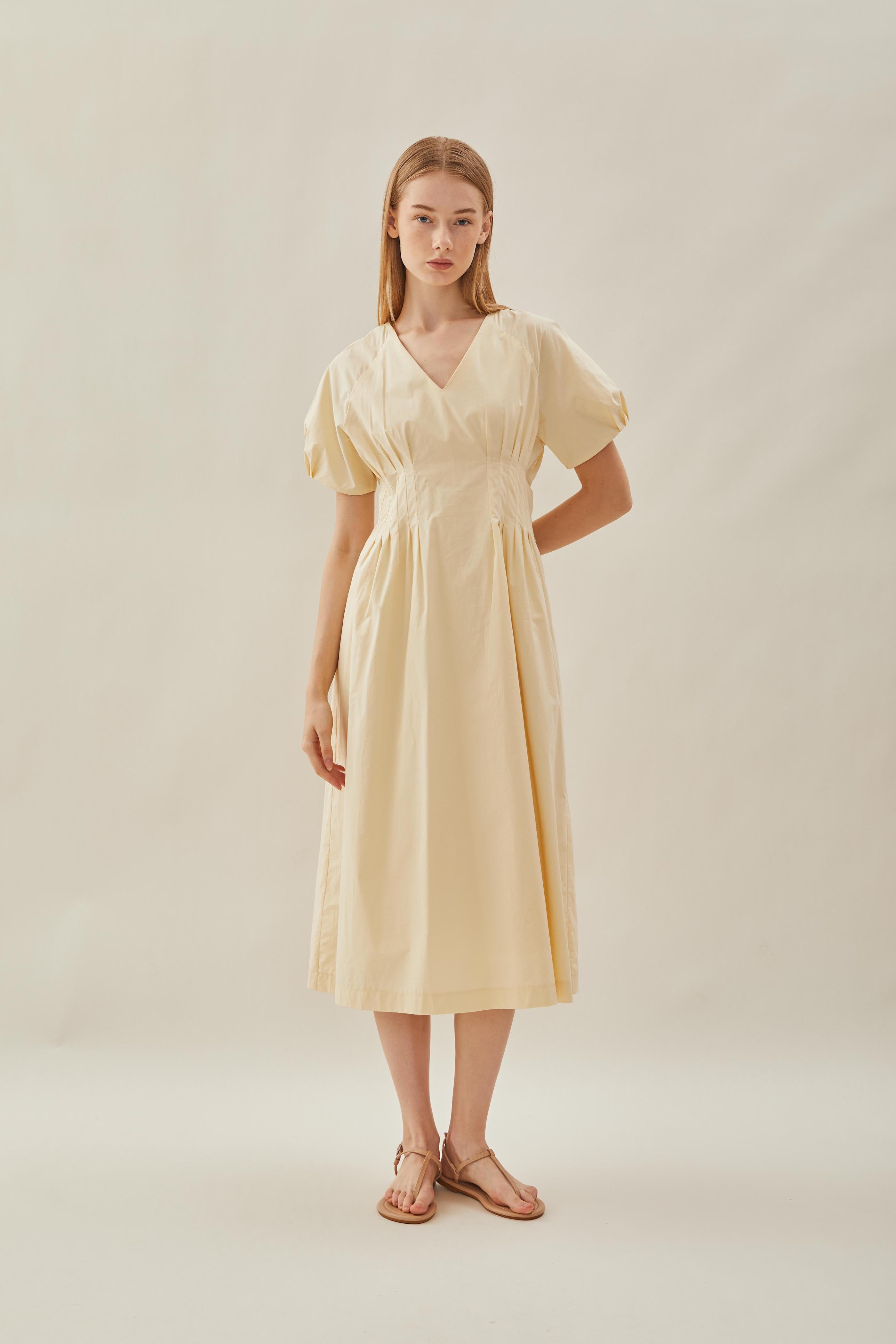 Pleated Waist Dress in Soft Yellow