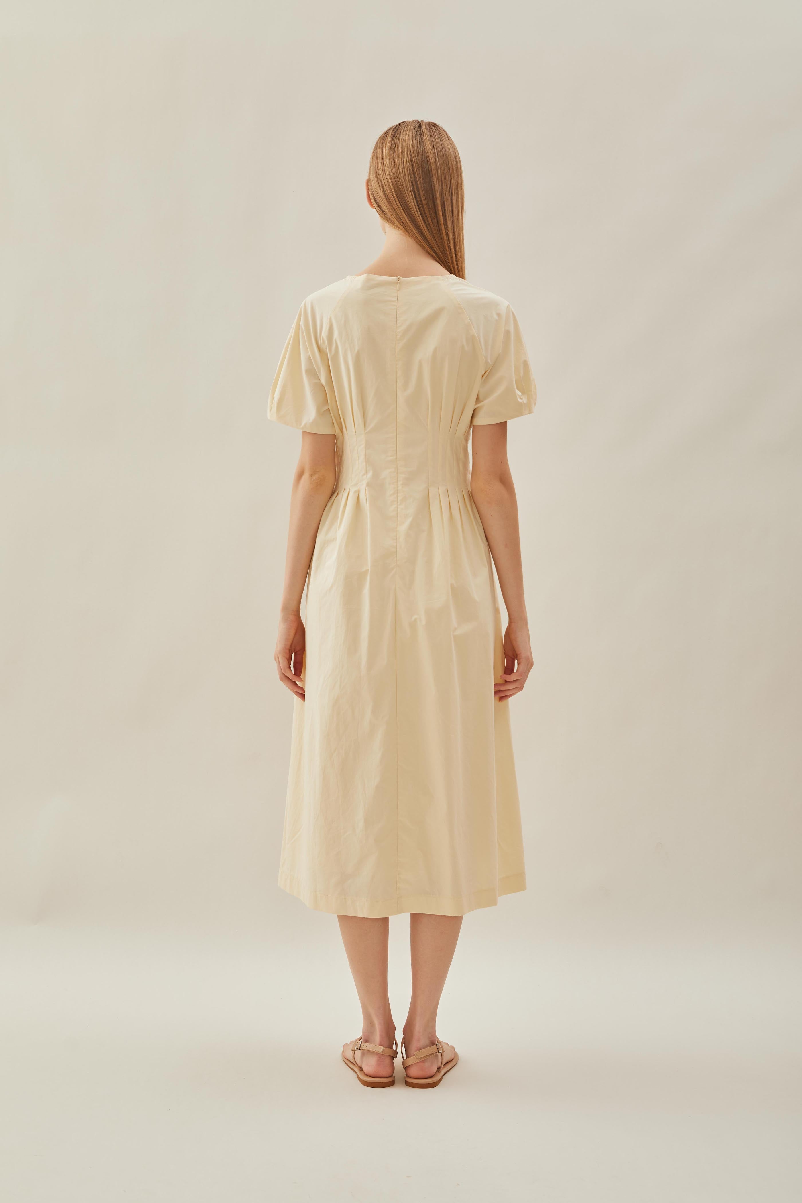 Pleated Waist Dress in Soft Yellow
