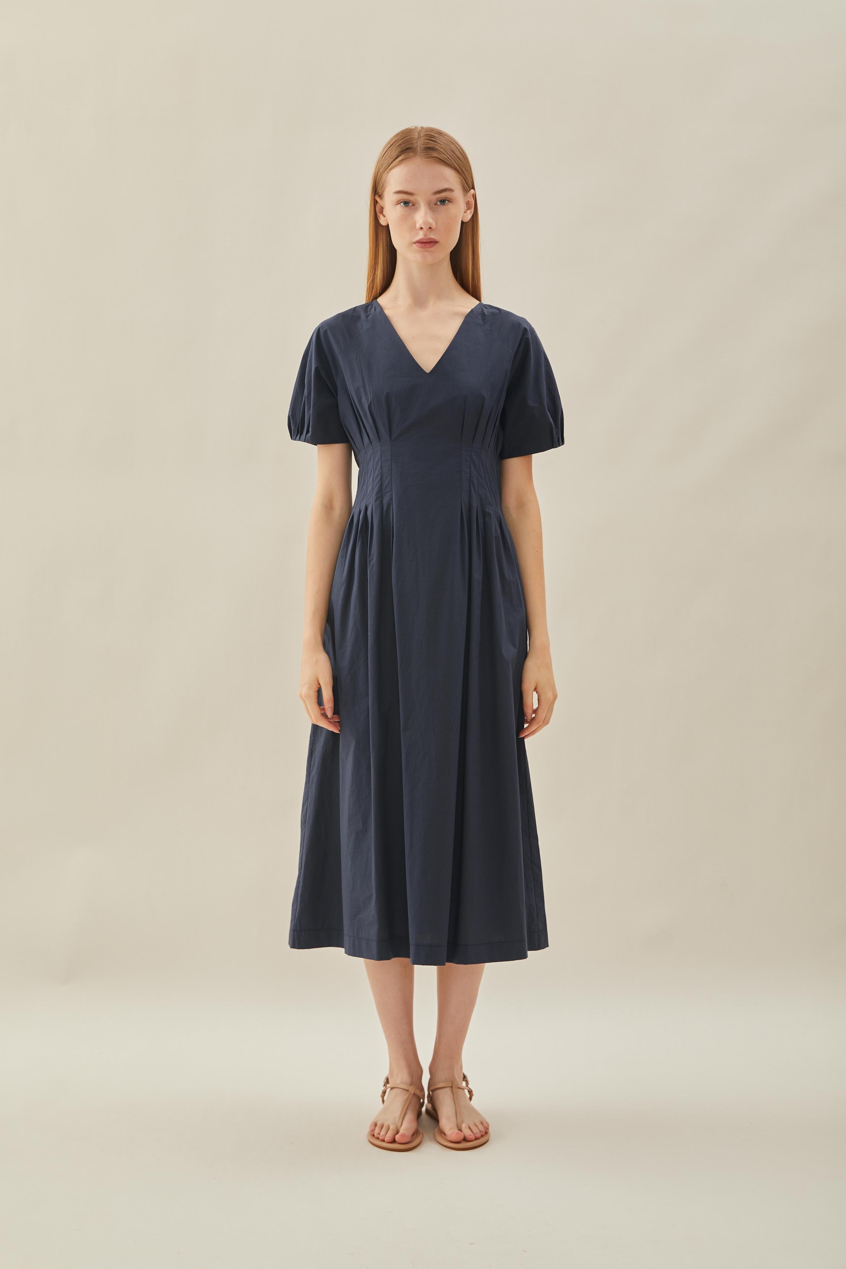 Pleated Waist Dress in Midnight