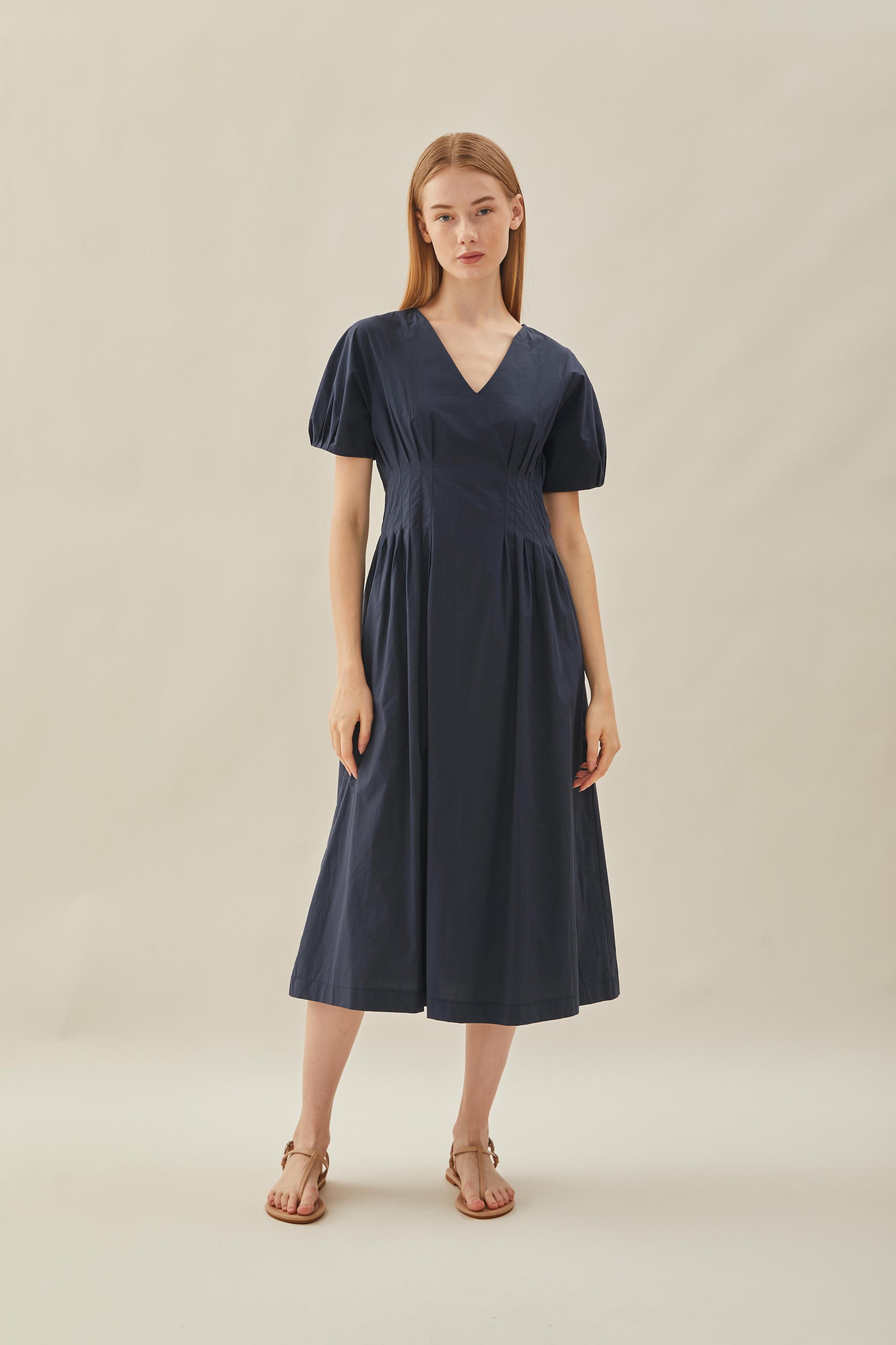 Pleated Waist Dress in Midnight